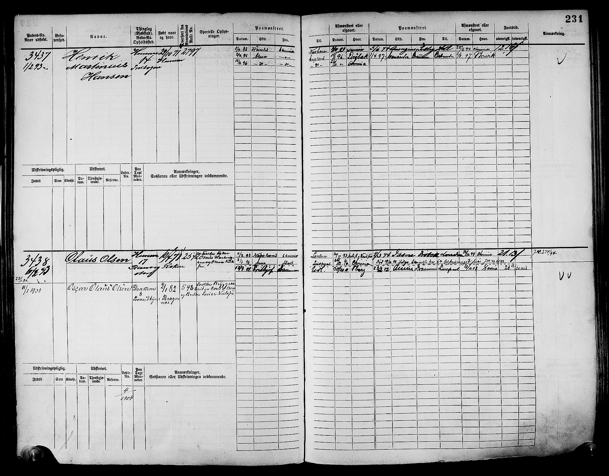 Drammen innrulleringsdistrikt, AV/SAKO-A-781/F/Fc/L0004: Hovedrulle, 1885, s. 237