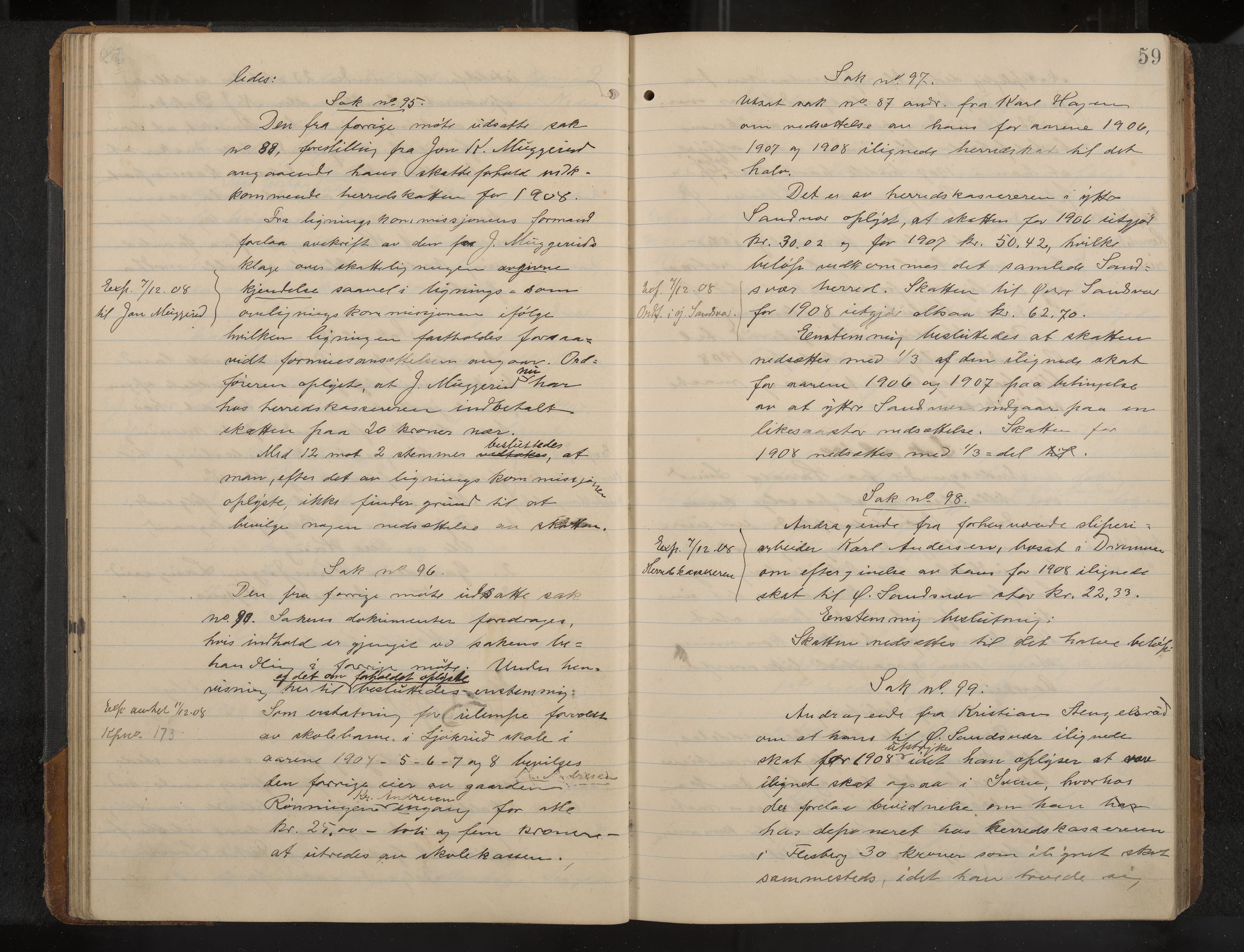 Øvre Sandsvær formannskap og sentraladministrasjon, IKAK/0630021/A/L0001: Møtebok med register, 1908-1913, s. 59