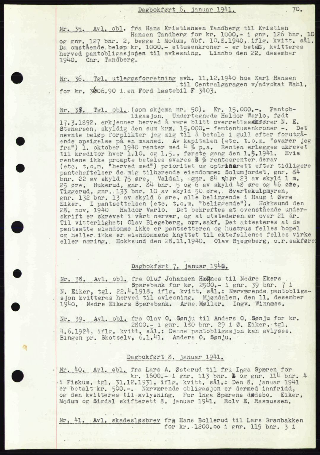 Eiker, Modum og Sigdal sorenskriveri, SAKO/A-123/G/Ga/Gab/L0043: Pantebok nr. A13, 1940-1941, Dagboknr: 35/1941