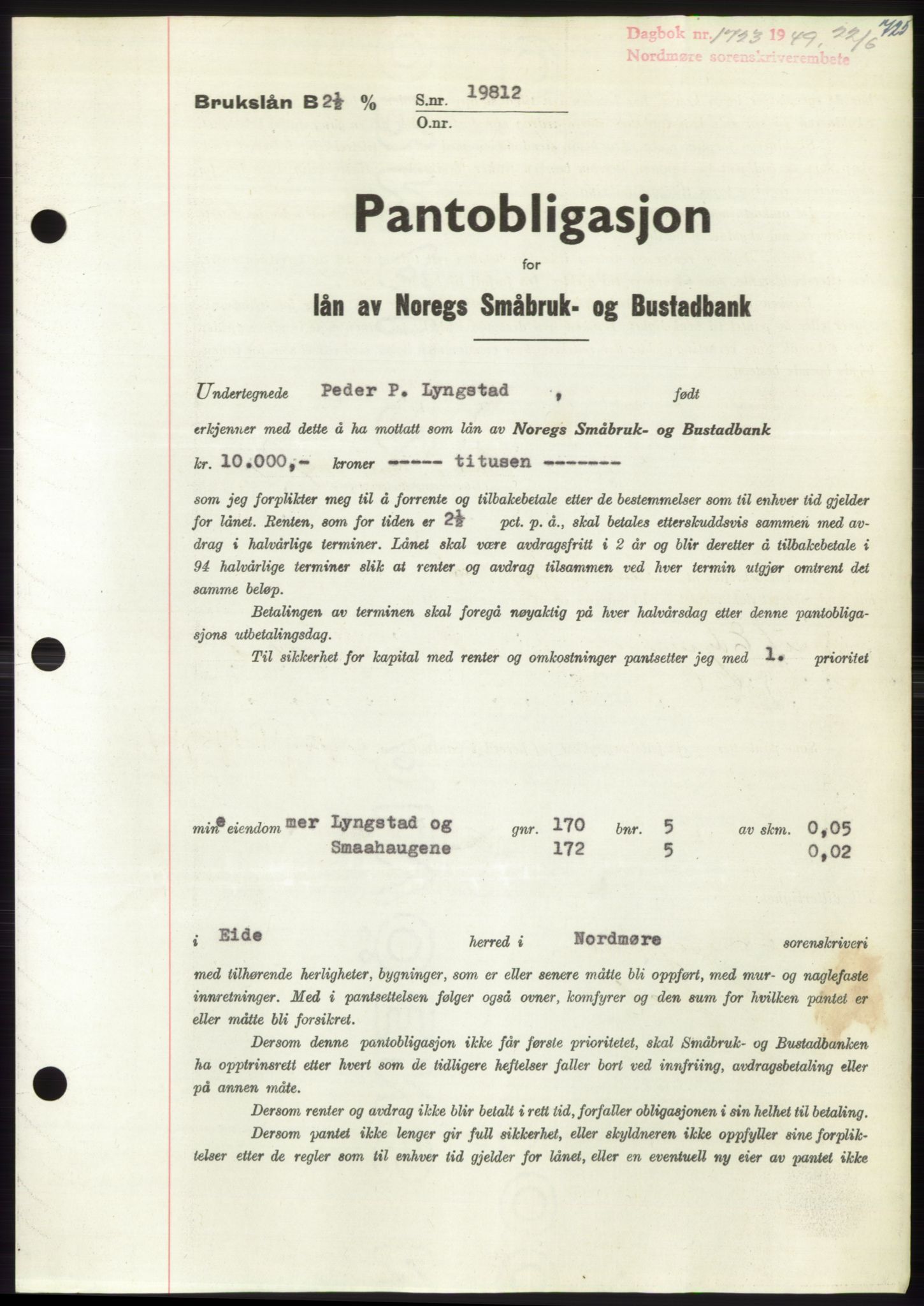 Nordmøre sorenskriveri, SAT/A-4132/1/2/2Ca: Pantebok nr. B101, 1949-1949, Dagboknr: 1723/1949