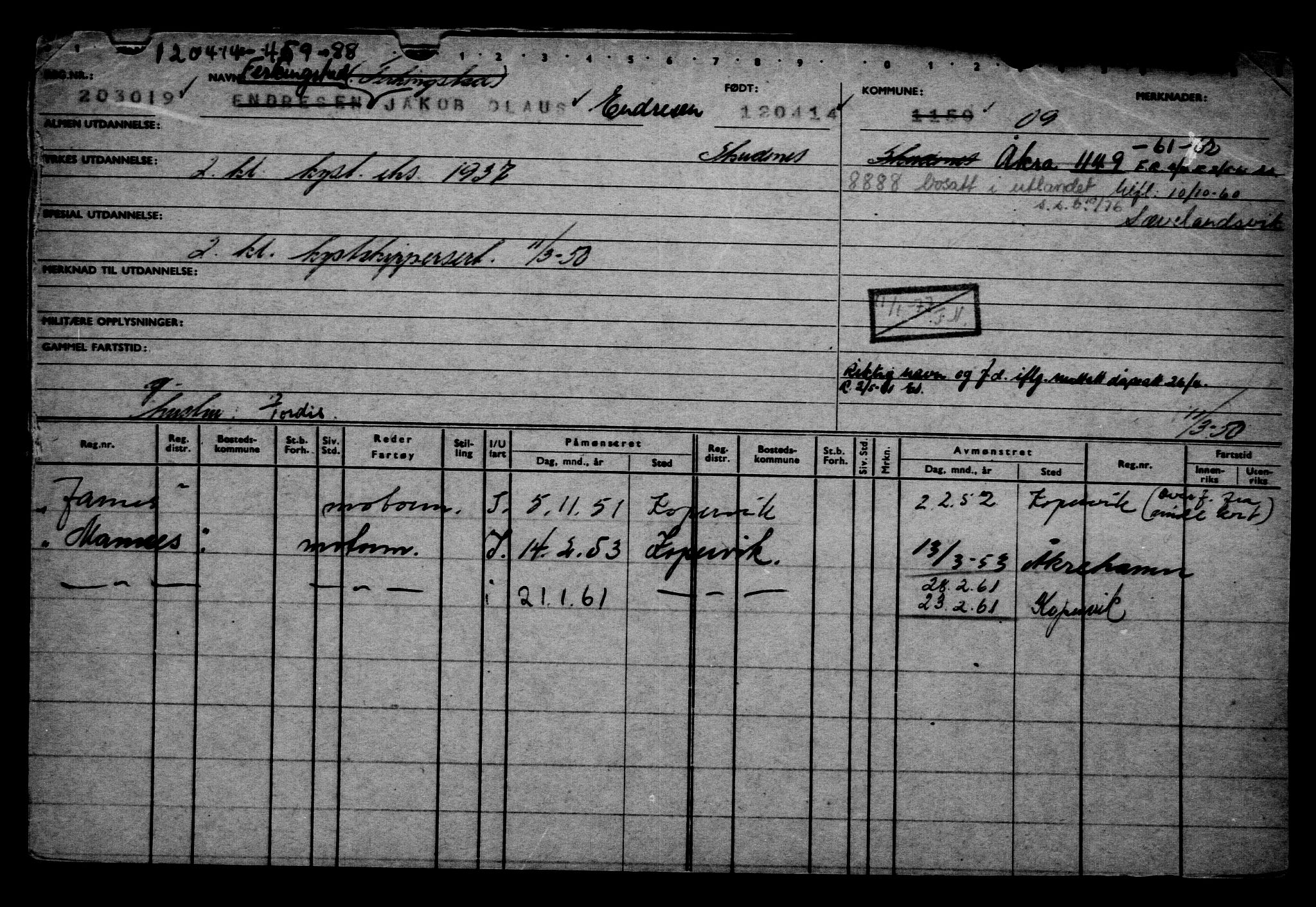 Direktoratet for sjømenn, AV/RA-S-3545/G/Gb/L0120: Hovedkort, 1914, s. 15