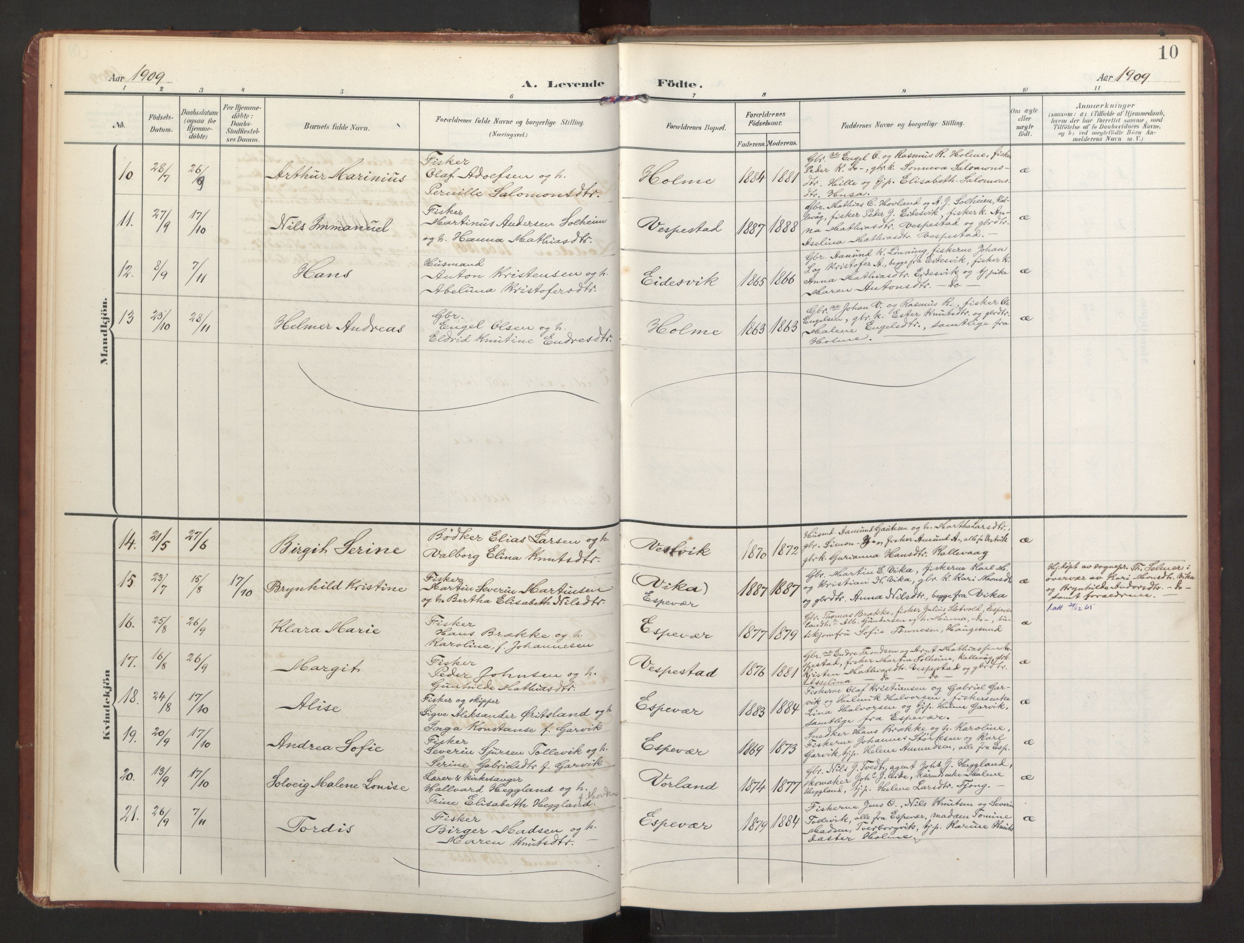 Finnås sokneprestembete, AV/SAB-A-99925/H/Ha/Haa/Haad/L0003: Ministerialbok nr. D 3, 1907-1921, s. 10