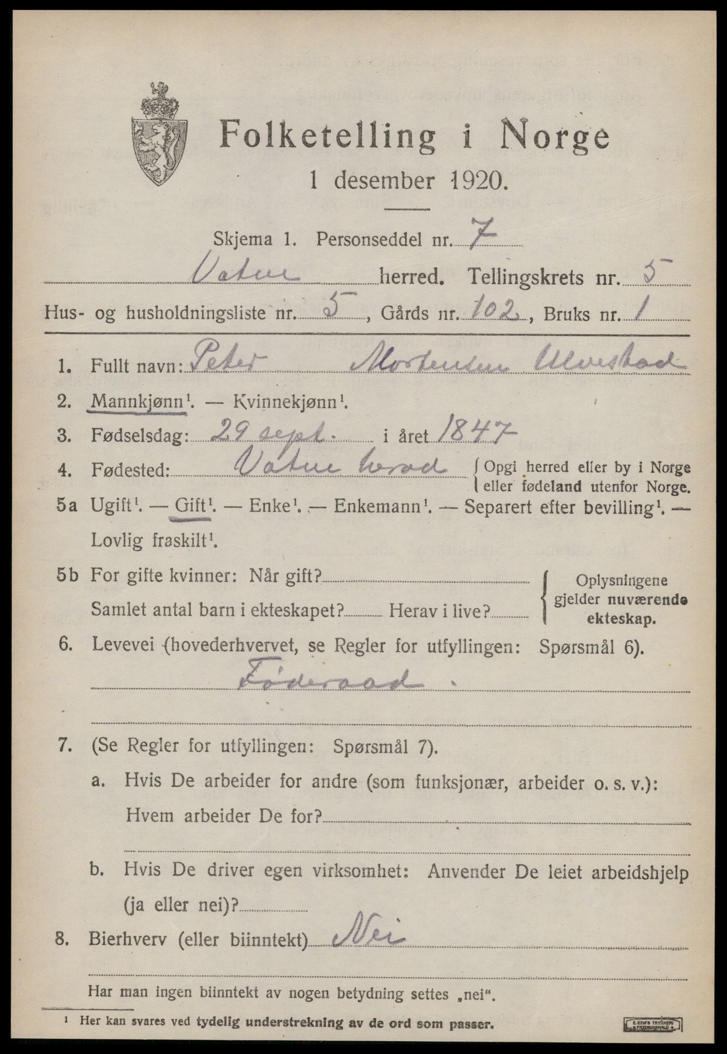 SAT, Folketelling 1920 for 1530 Vatne herred, 1920, s. 2222
