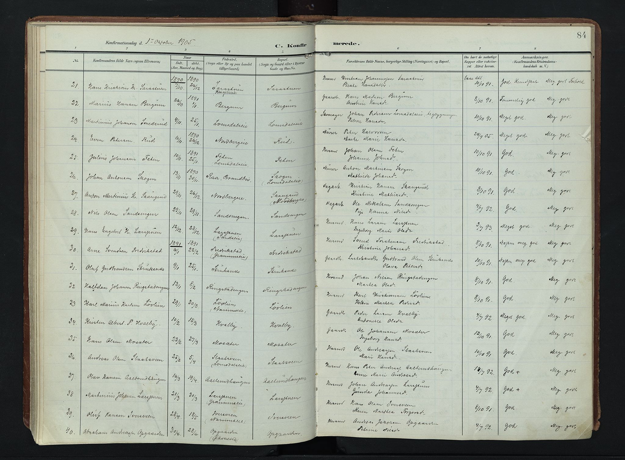 Søndre Land prestekontor, SAH/PREST-122/K/L0007: Ministerialbok nr. 7, 1905-1914, s. 84