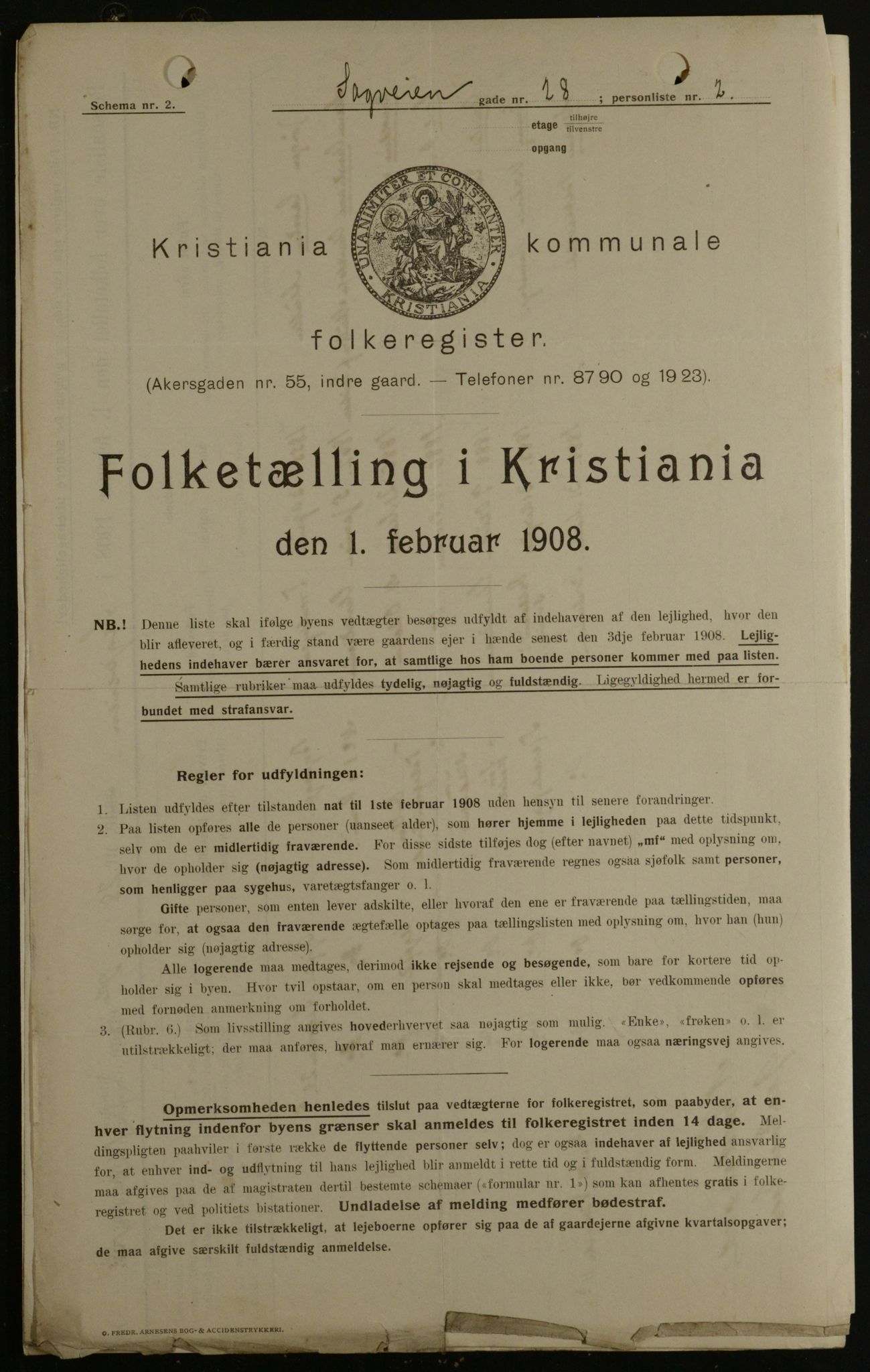 OBA, Kommunal folketelling 1.2.1908 for Kristiania kjøpstad, 1908, s. 78097