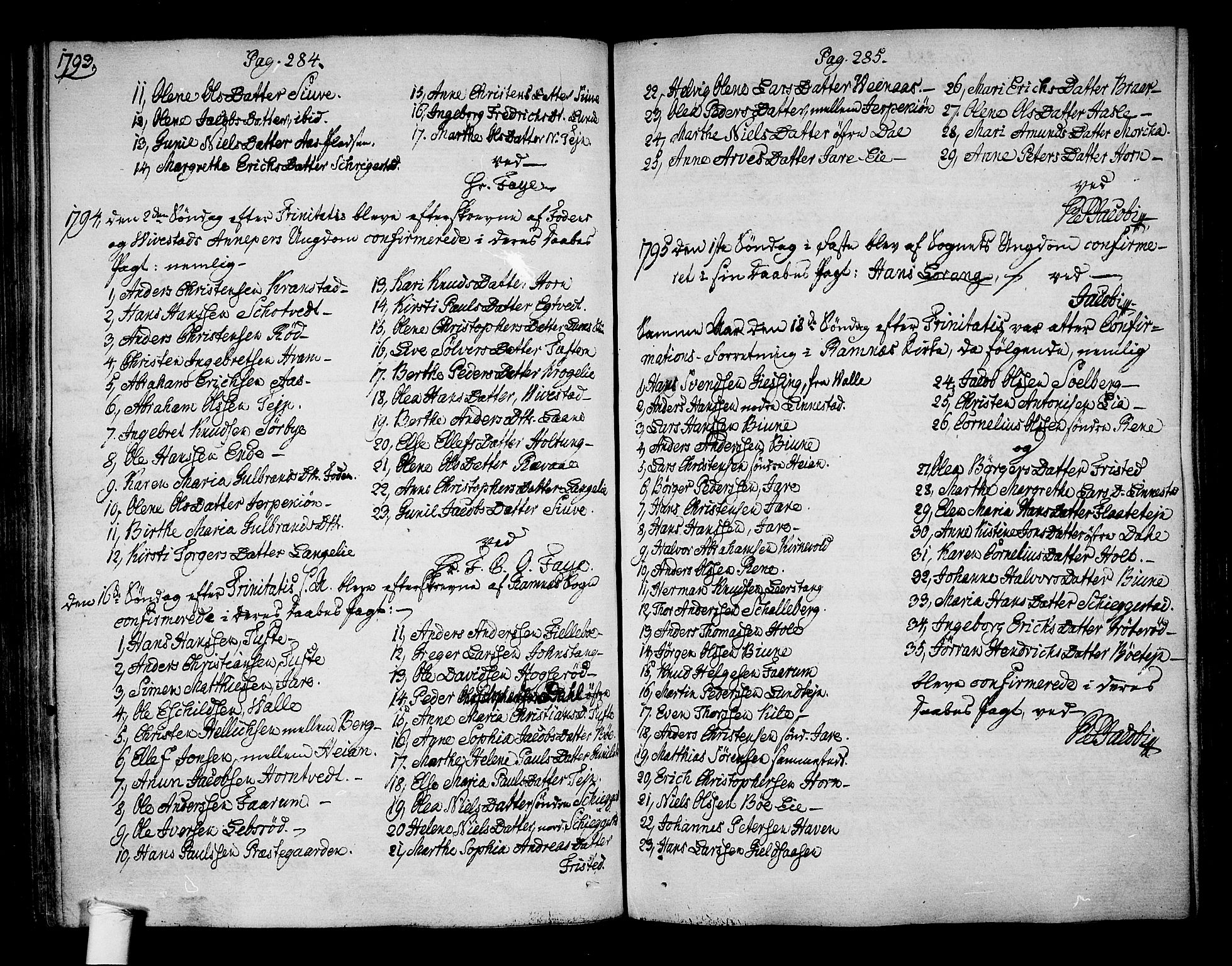 Ramnes kirkebøker, SAKO/A-314/F/Fa/L0003: Ministerialbok nr. I 3, 1790-1813, s. 284-285