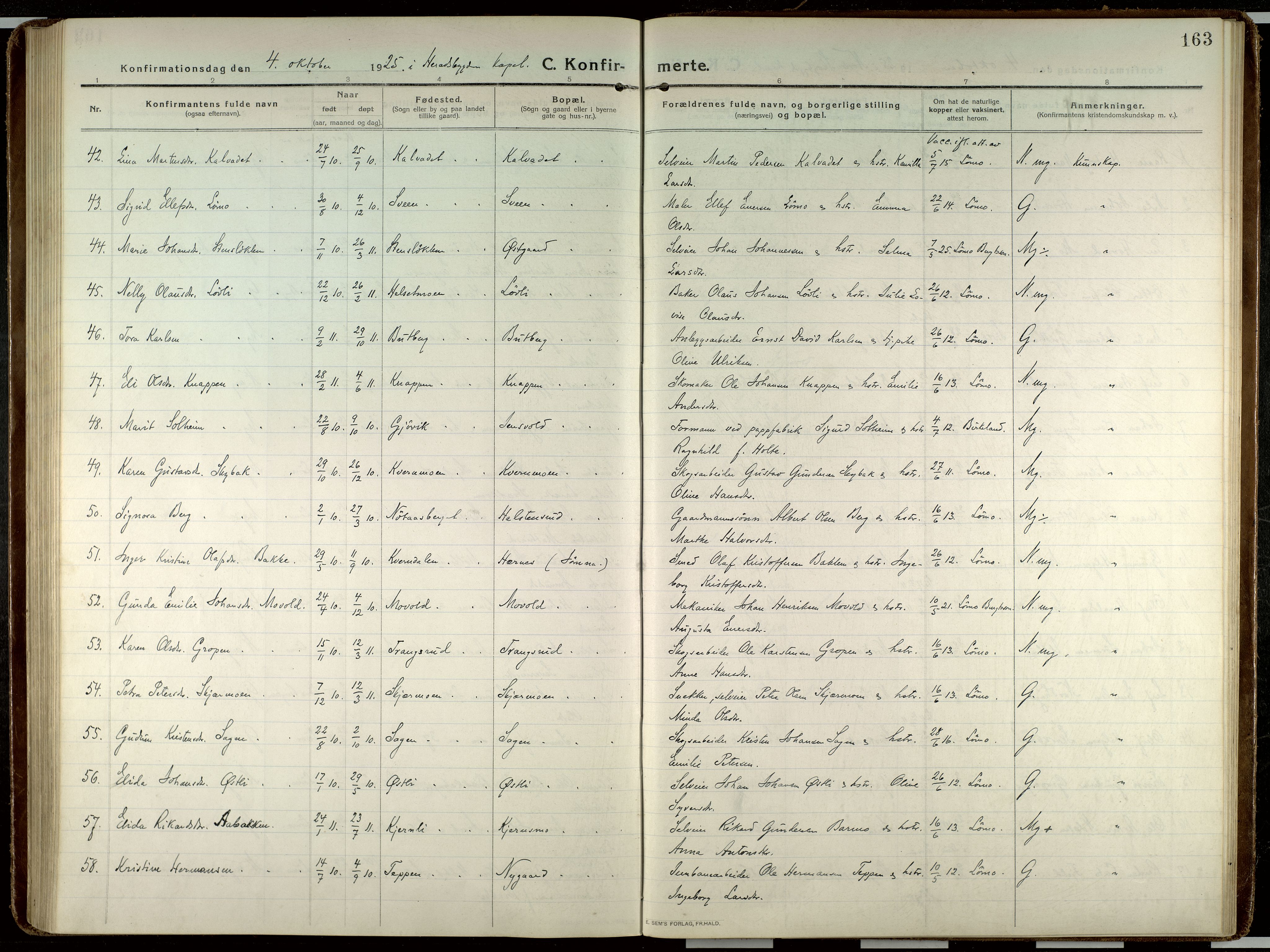 Elverum prestekontor, AV/SAH-PREST-044/H/Ha/Haa/L0023: Ministerialbok nr. 23, 1914-1929, s. 163