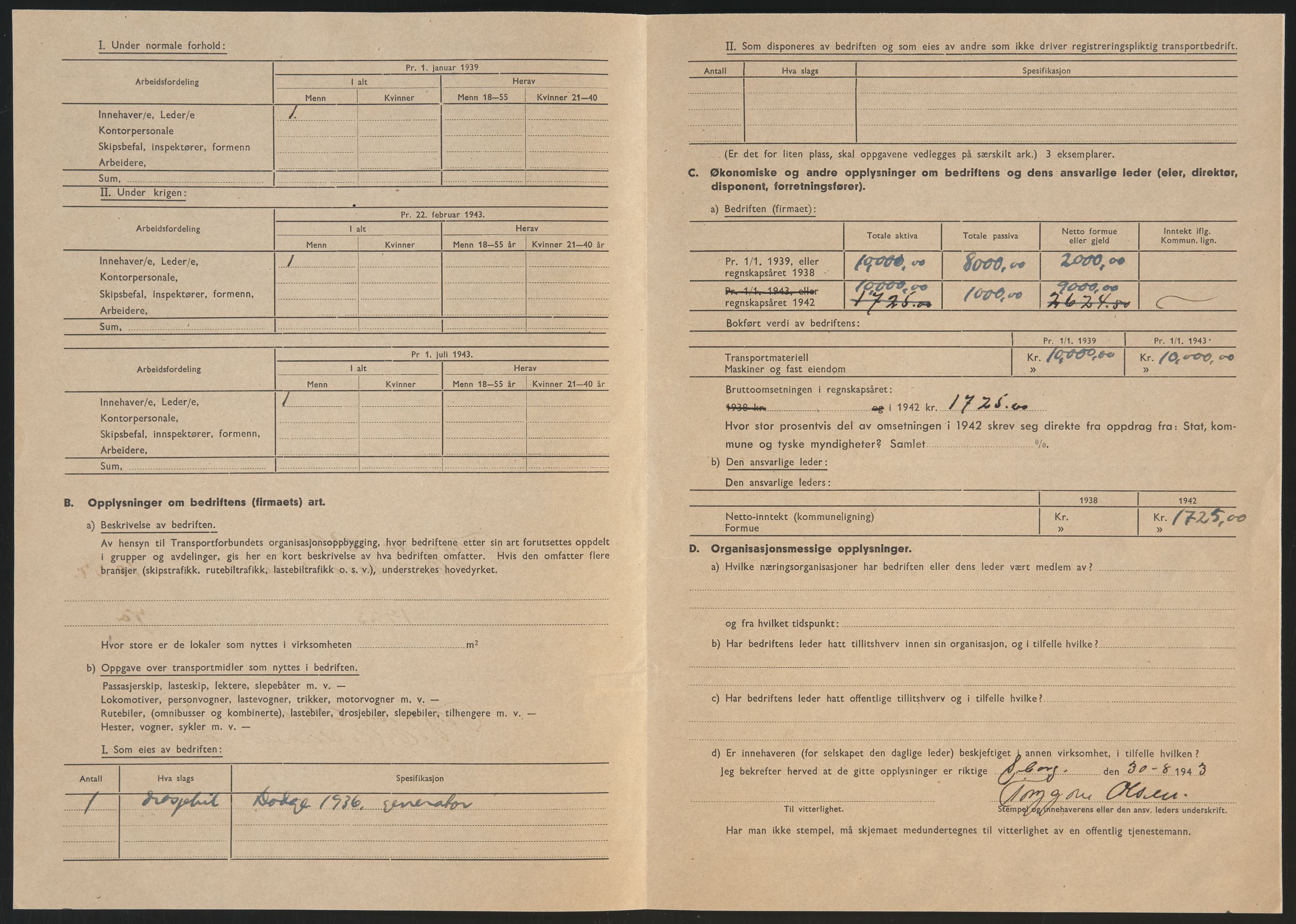 Sarpsborg folkeregister, SAO/A-10231/O/Ob/L0003: Utfylte registreringsskjemaer, 1943