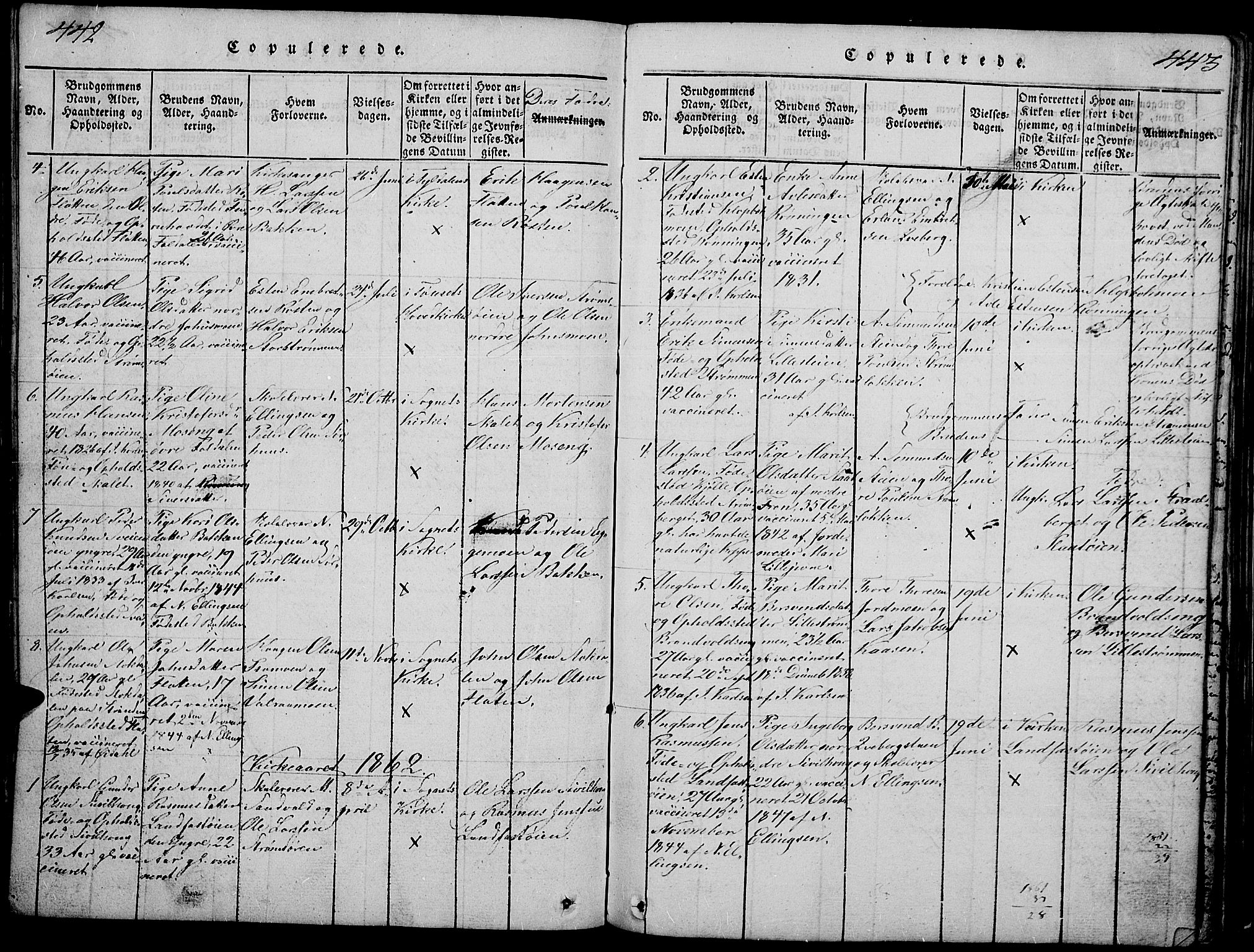 Tynset prestekontor, AV/SAH-PREST-058/H/Ha/Hab/L0002: Klokkerbok nr. 2, 1814-1862, s. 442-443