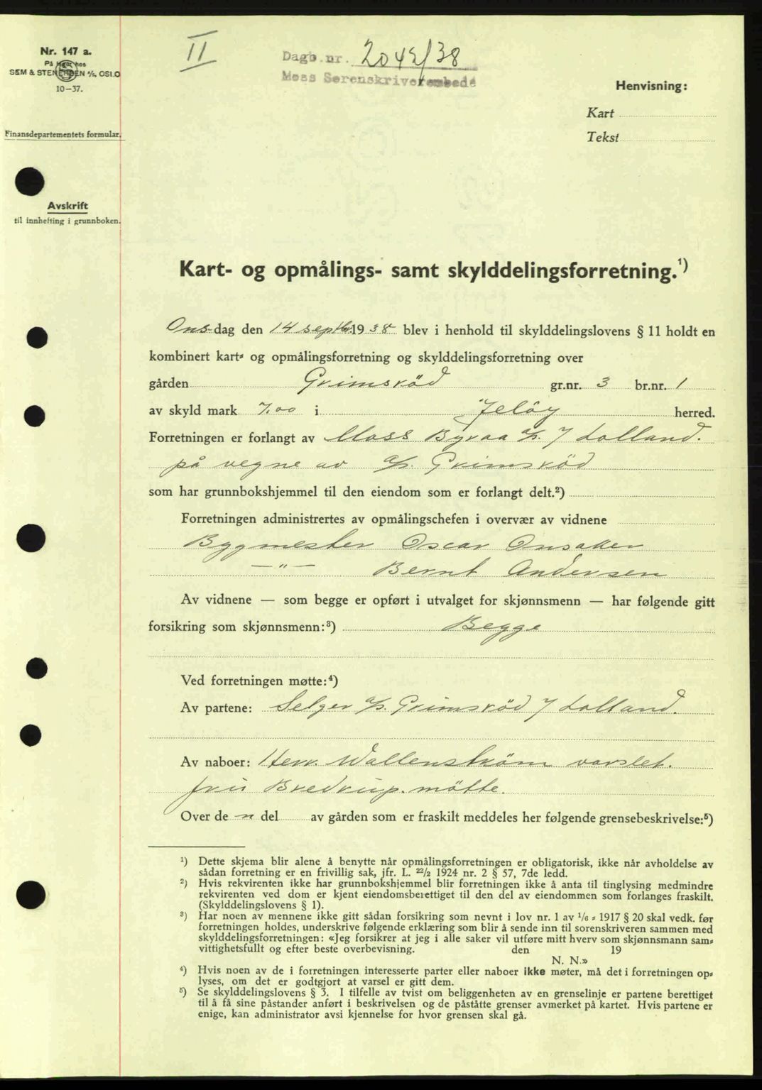Moss sorenskriveri, SAO/A-10168: Pantebok nr. A4, 1938-1938, Dagboknr: 2042/1938