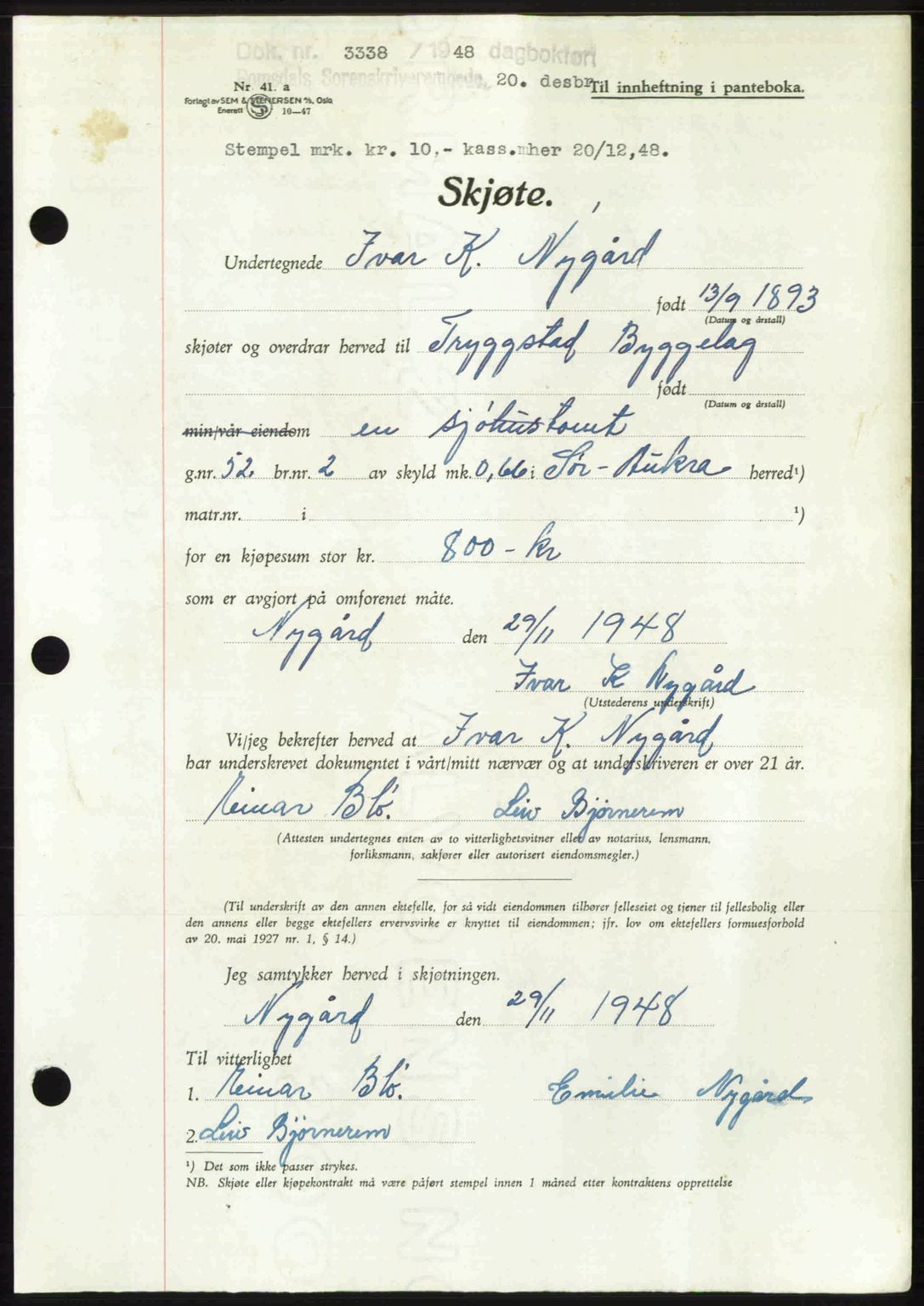 Romsdal sorenskriveri, AV/SAT-A-4149/1/2/2C: Pantebok nr. A28, 1948-1949, Dagboknr: 3338/1948