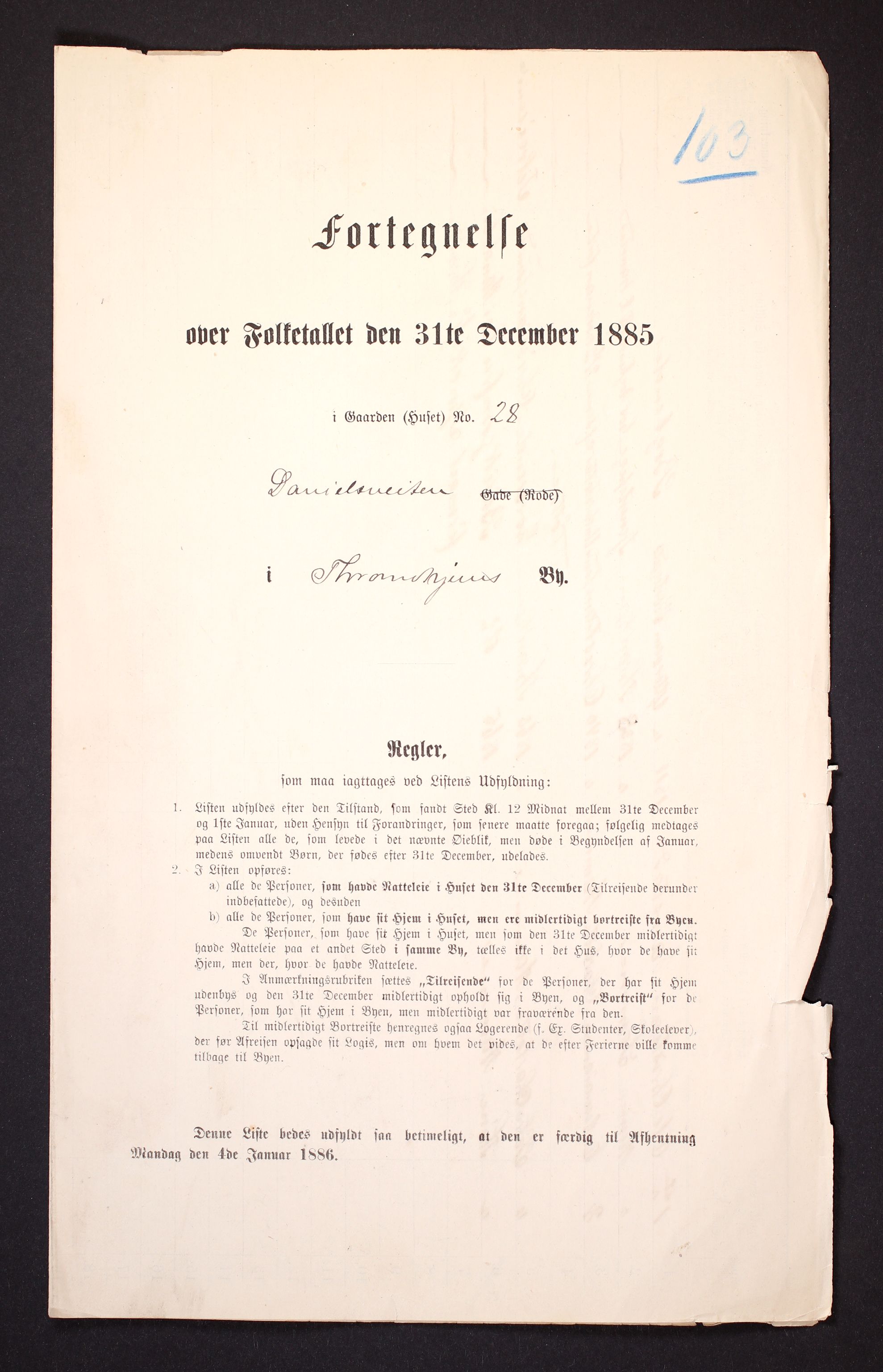 SAT, Folketelling 1885 for 1601 Trondheim kjøpstad, 1885, s. 1831