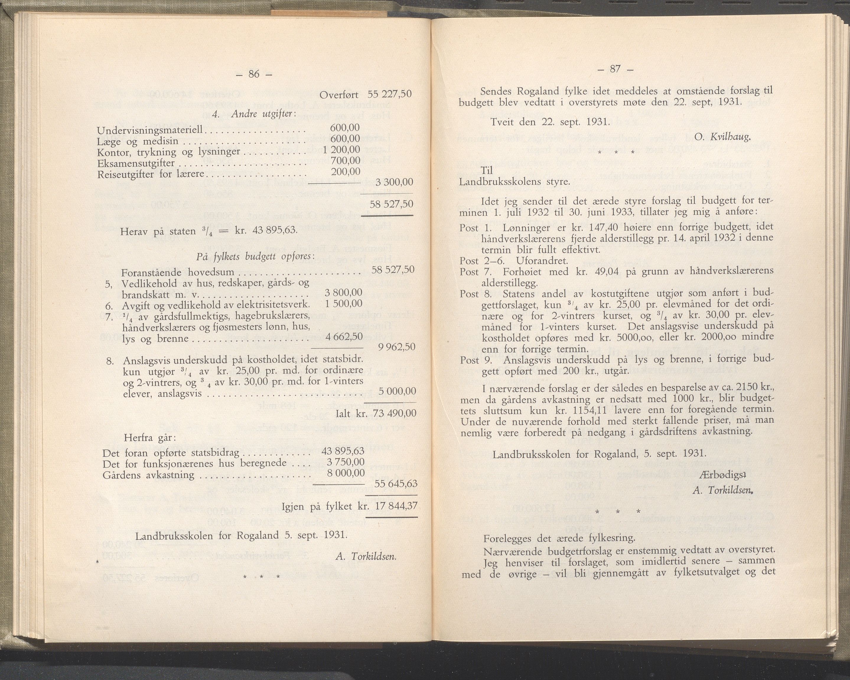 Rogaland fylkeskommune - Fylkesrådmannen , IKAR/A-900/A/Aa/Aaa/L0051: Møtebok , 1932, s. 86-87