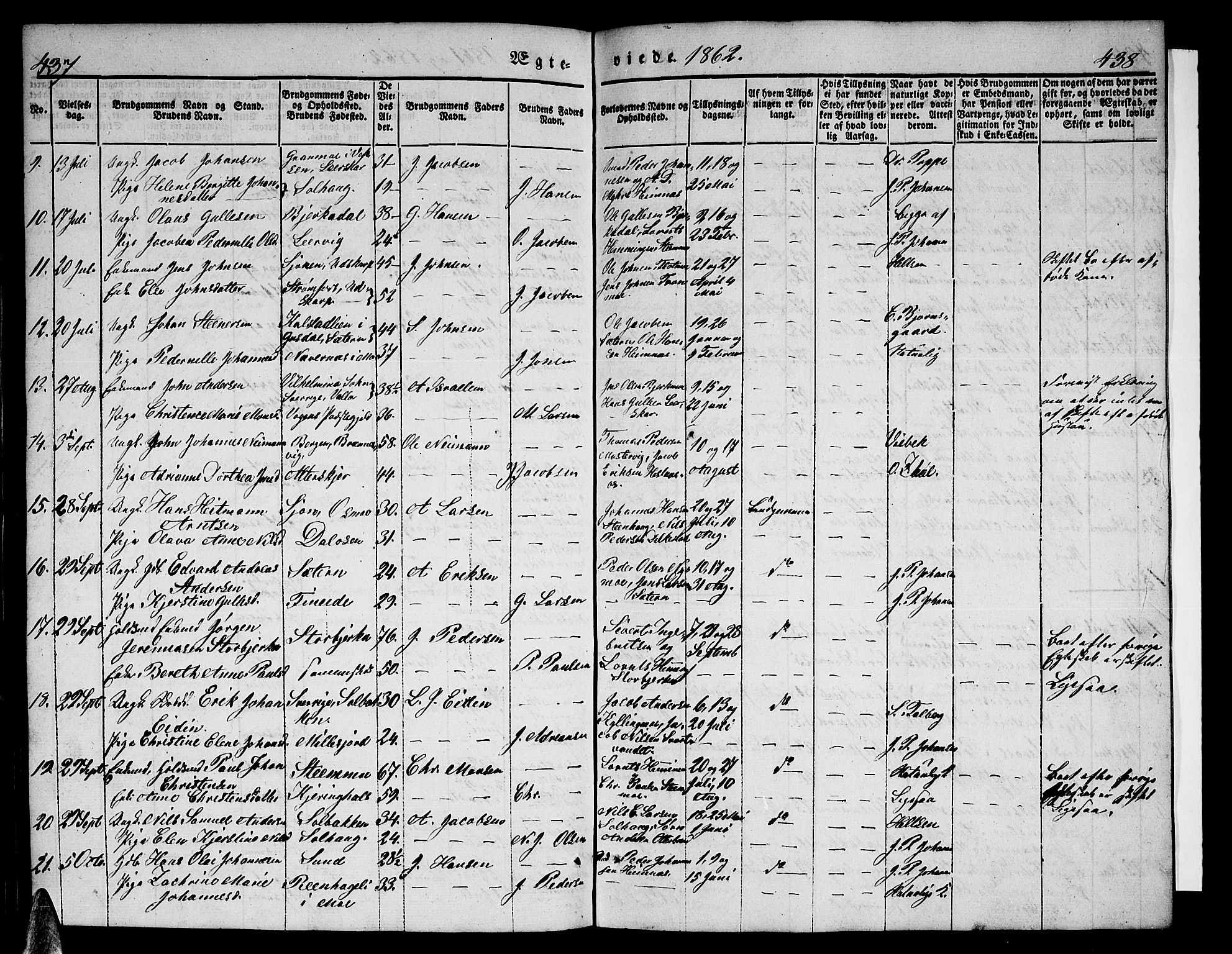 Ministerialprotokoller, klokkerbøker og fødselsregistre - Nordland, AV/SAT-A-1459/825/L0364: Klokkerbok nr. 825C01, 1841-1863, s. 437-438