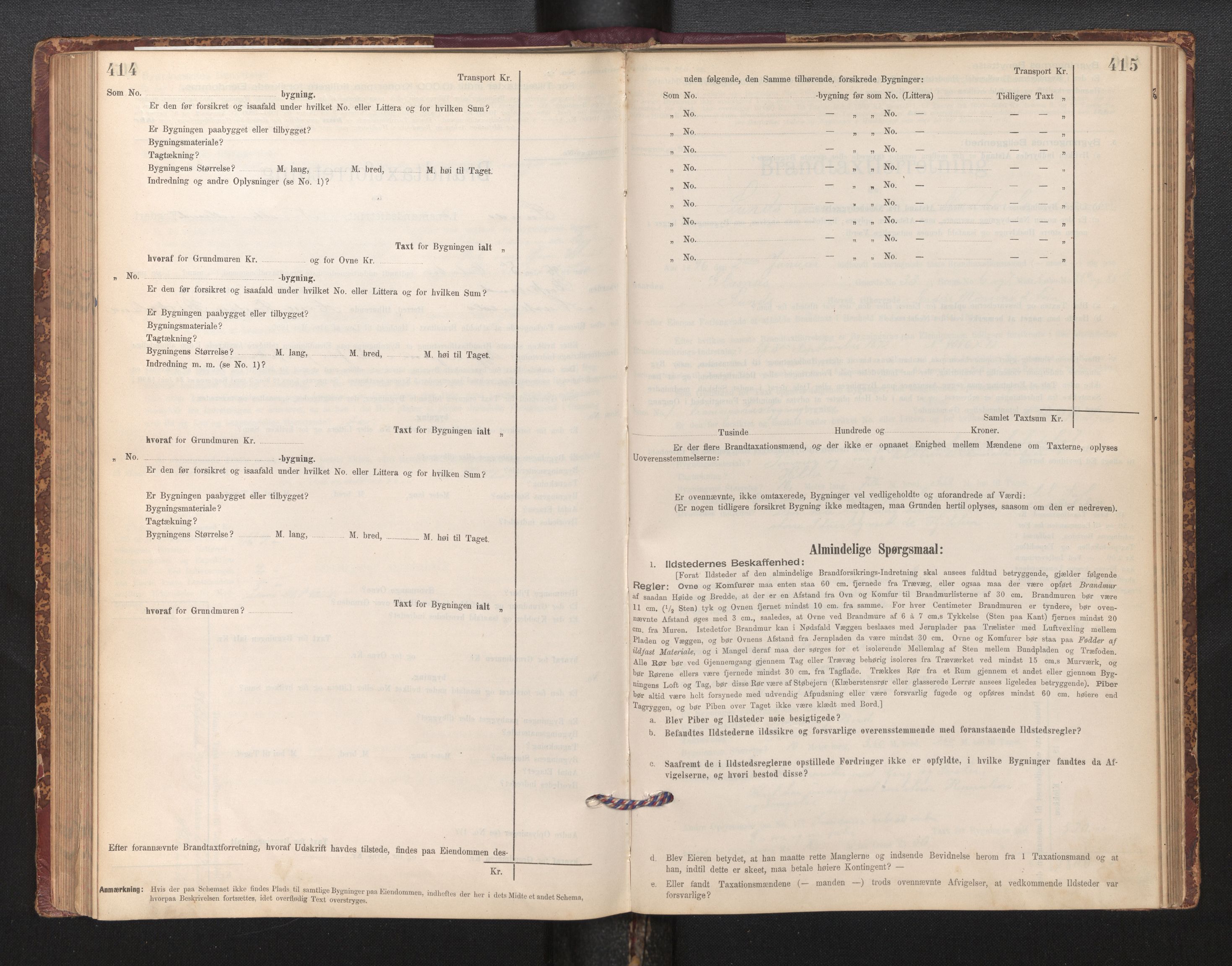 Lensmannen i Sund og Austevoll, AV/SAB-A-35201/0012/L0003: Branntakstprotokoll, skjematakst, 1894-1917, s. 414-415