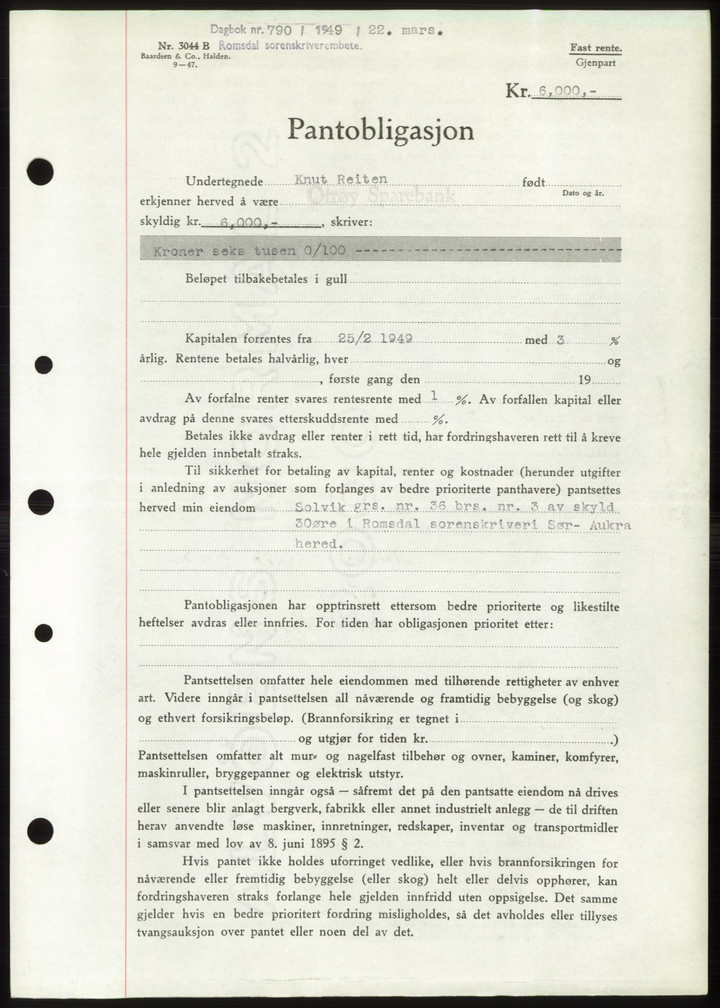 Romsdal sorenskriveri, SAT/A-4149/1/2/2C: Pantebok nr. B4, 1948-1949, Dagboknr: 790/1949