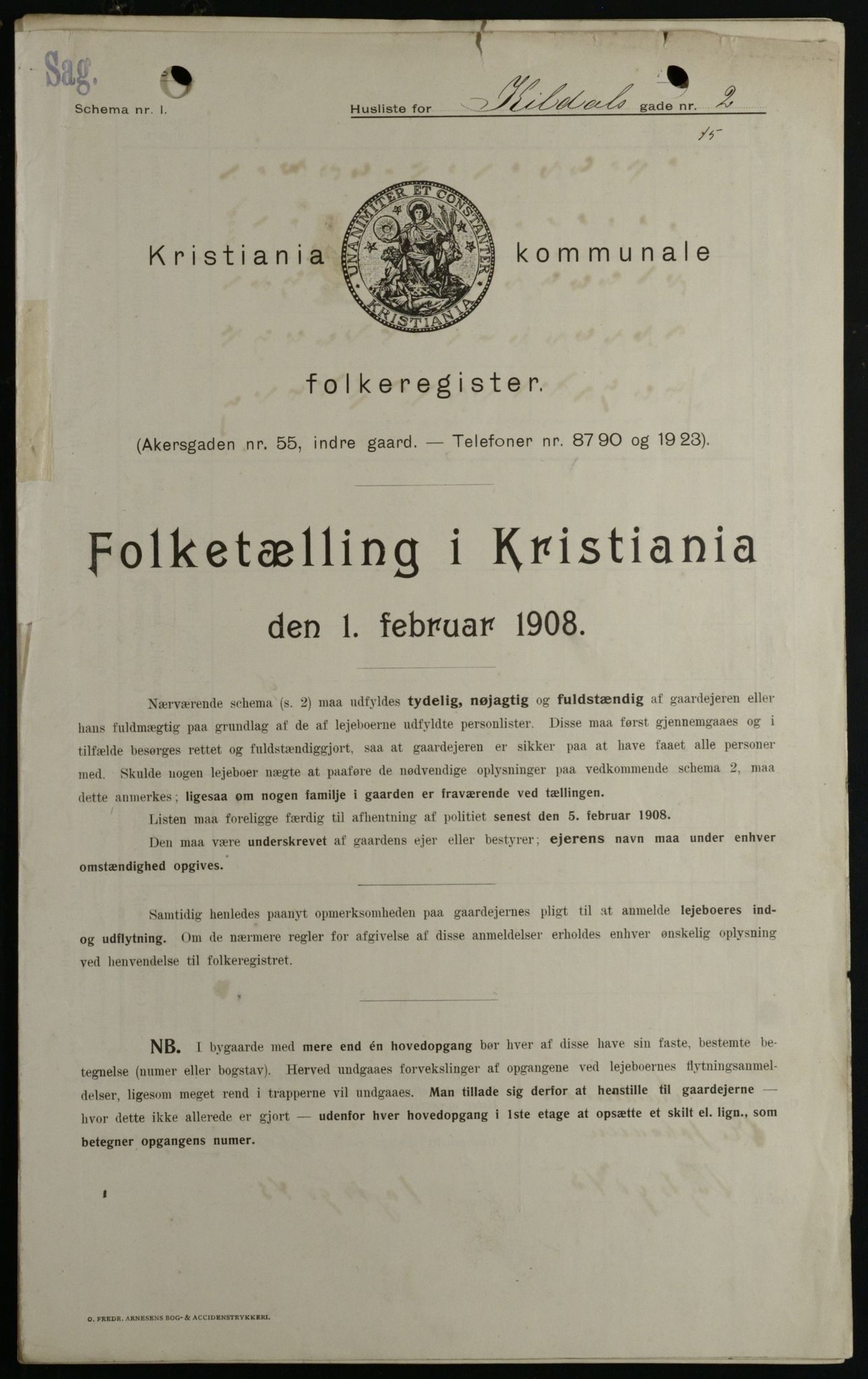 OBA, Kommunal folketelling 1.2.1908 for Kristiania kjøpstad, 1908, s. 44277