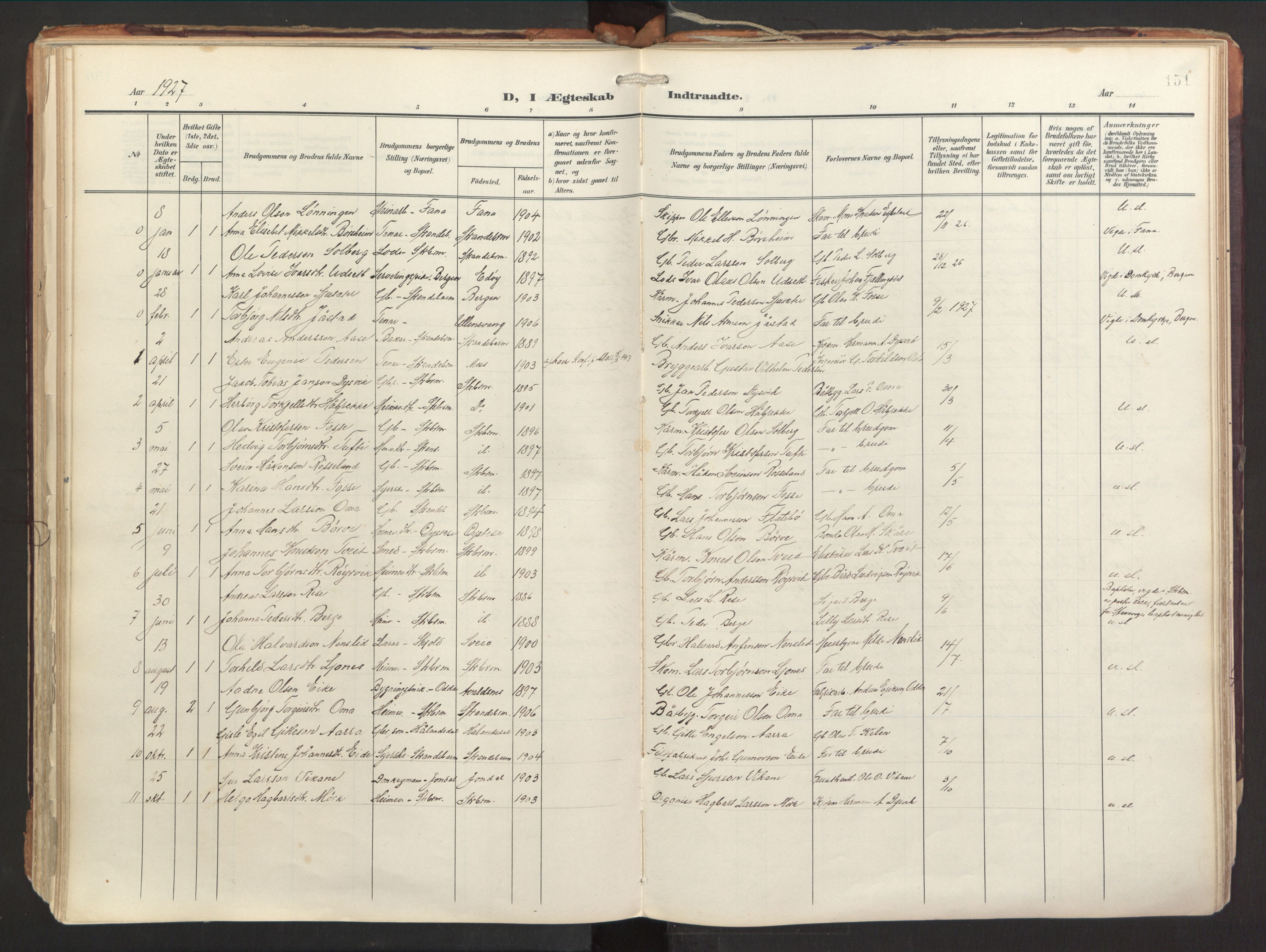 Strandebarm sokneprestembete, AV/SAB-A-78401/H/Haa: Ministerialbok nr. B 2, 1909-1941, s. 151