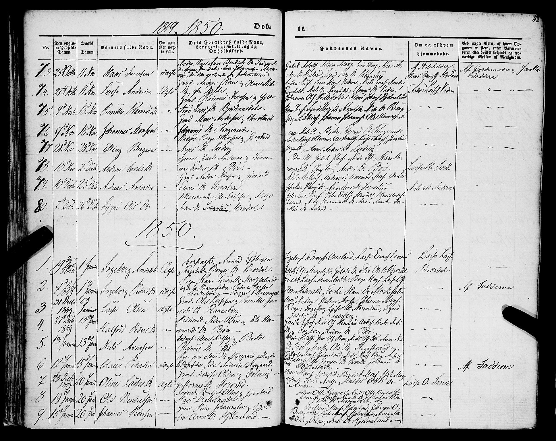 Lavik sokneprestembete, AV/SAB-A-80901: Ministerialbok nr. A 3, 1843-1863, s. 43