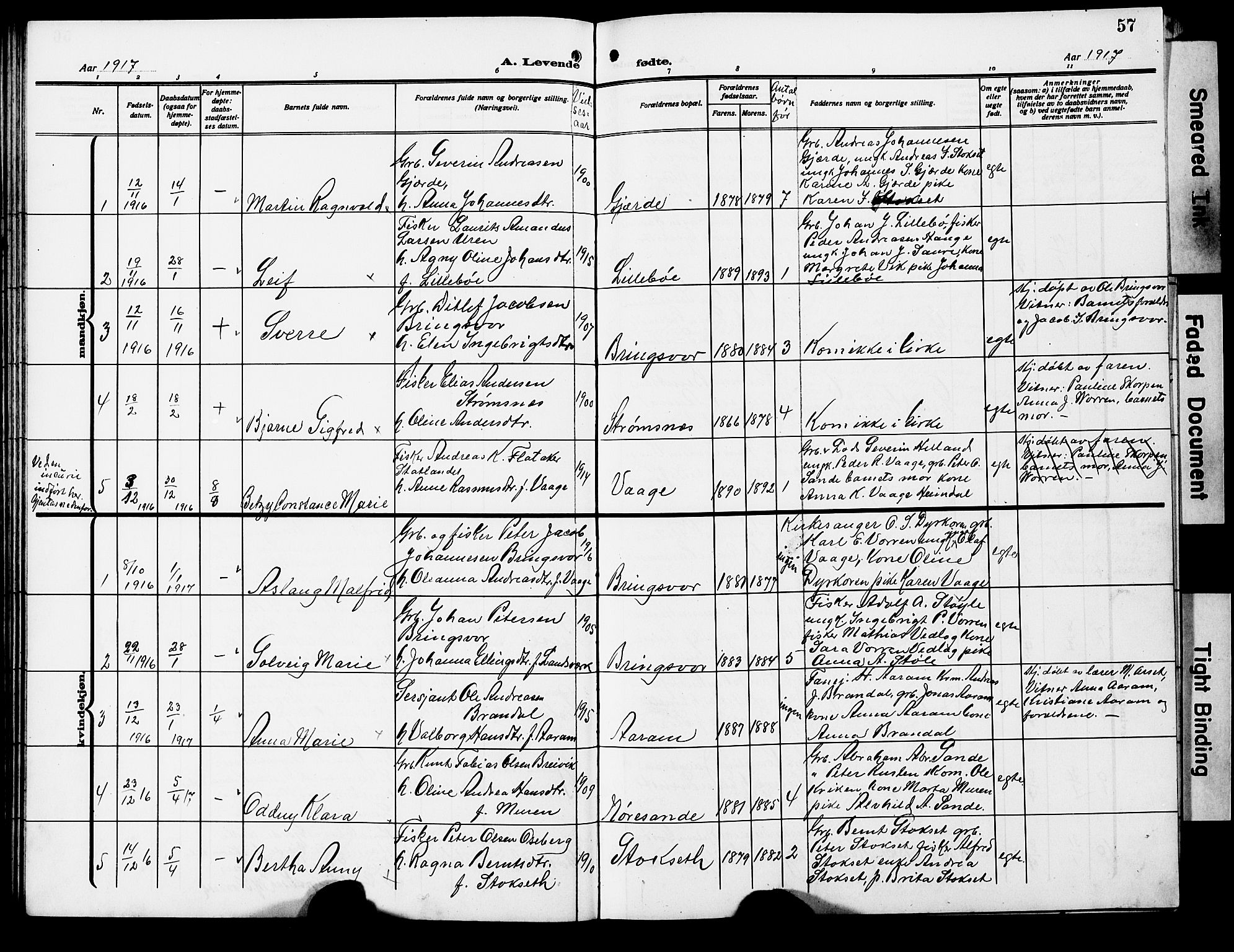 Ministerialprotokoller, klokkerbøker og fødselsregistre - Møre og Romsdal, AV/SAT-A-1454/503/L0050: Klokkerbok nr. 503C05, 1909-1922, s. 57