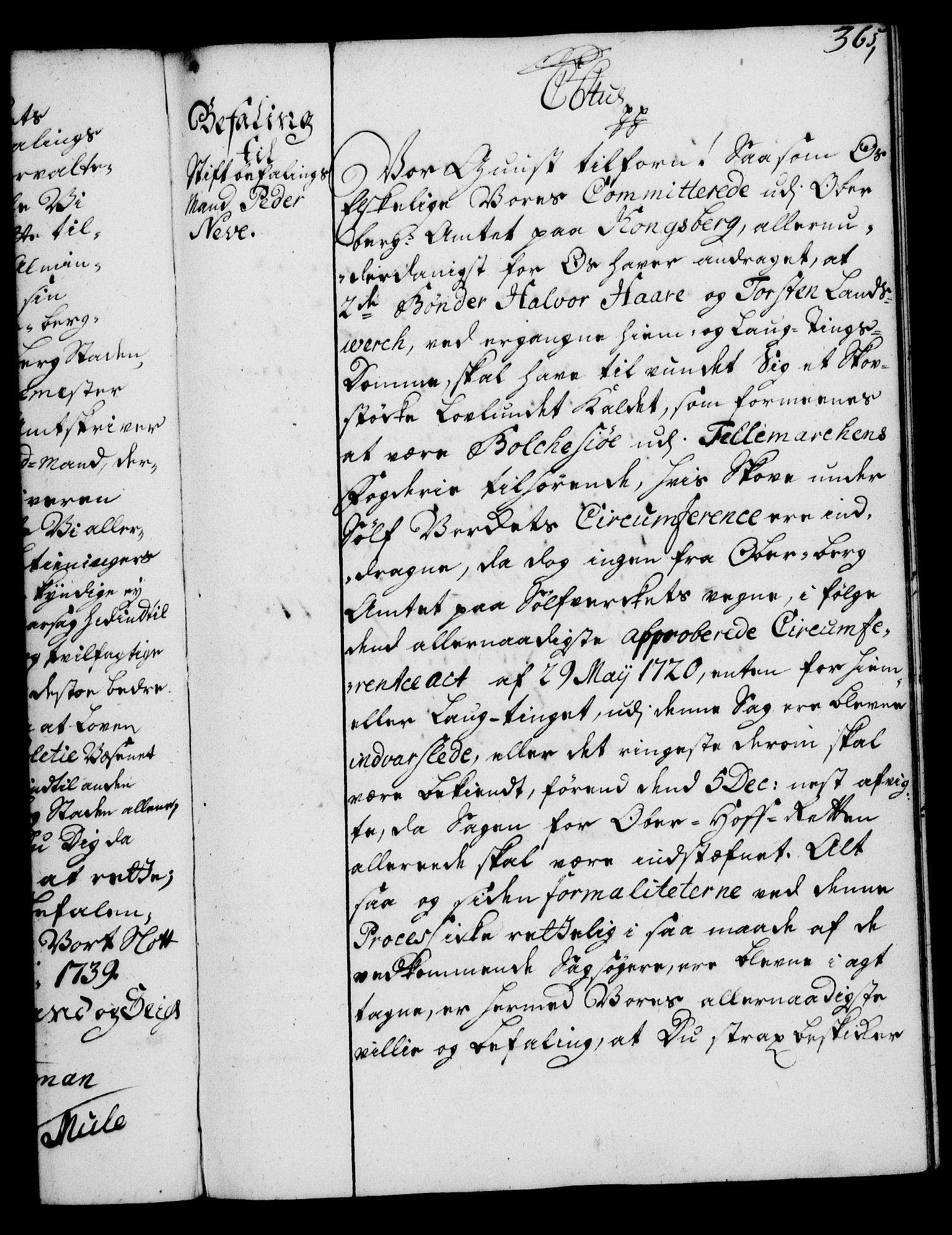 Rentekammeret, Kammerkanselliet, RA/EA-3111/G/Gg/Gga/L0004: Norsk ekspedisjonsprotokoll med register (merket RK 53.4), 1734-1741, s. 365