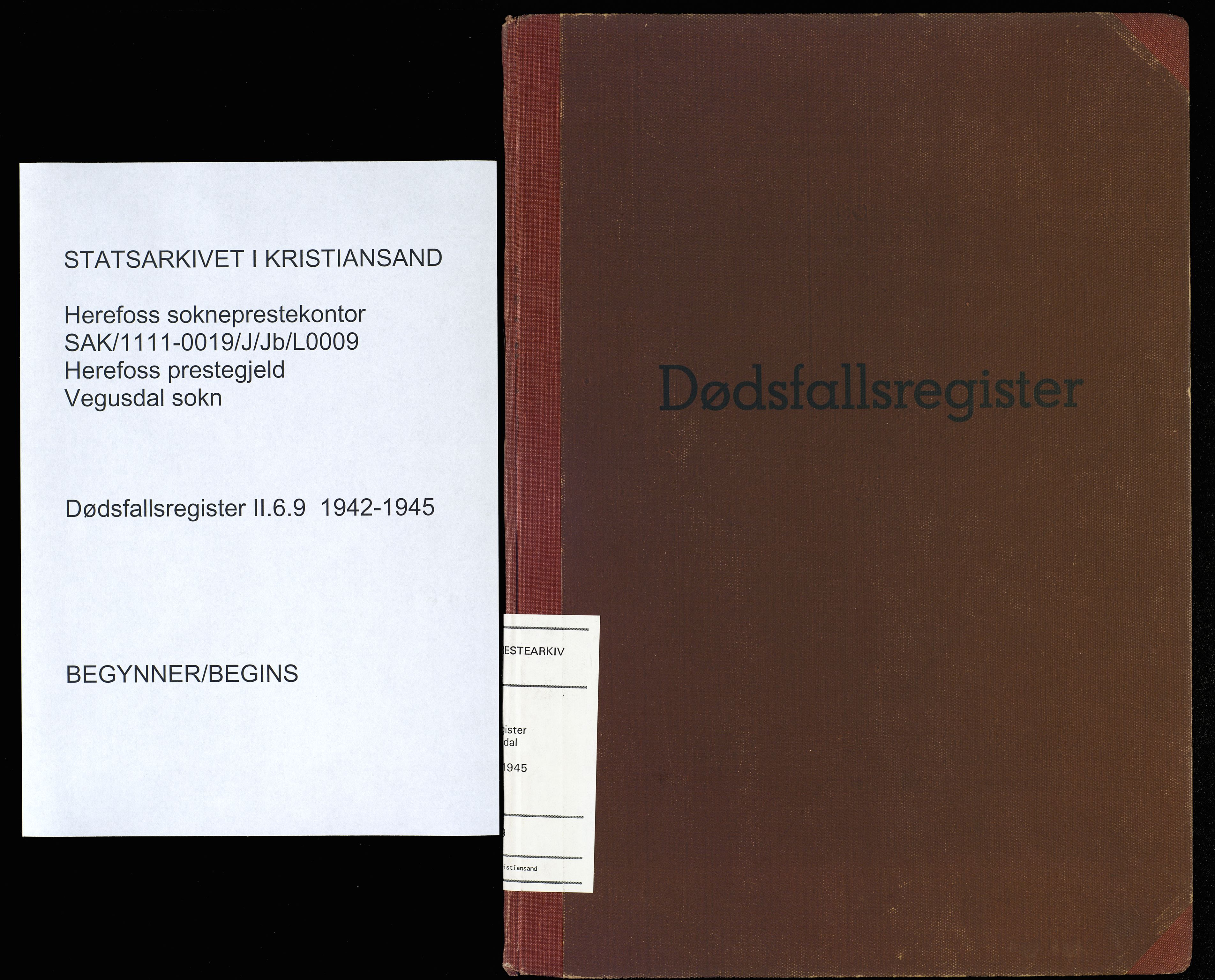 Herefoss sokneprestkontor, AV/SAK-1111-0019/J/Jb/L0009: II.6.9 - Dødsfallsregister Vegusdal, 1942-1945