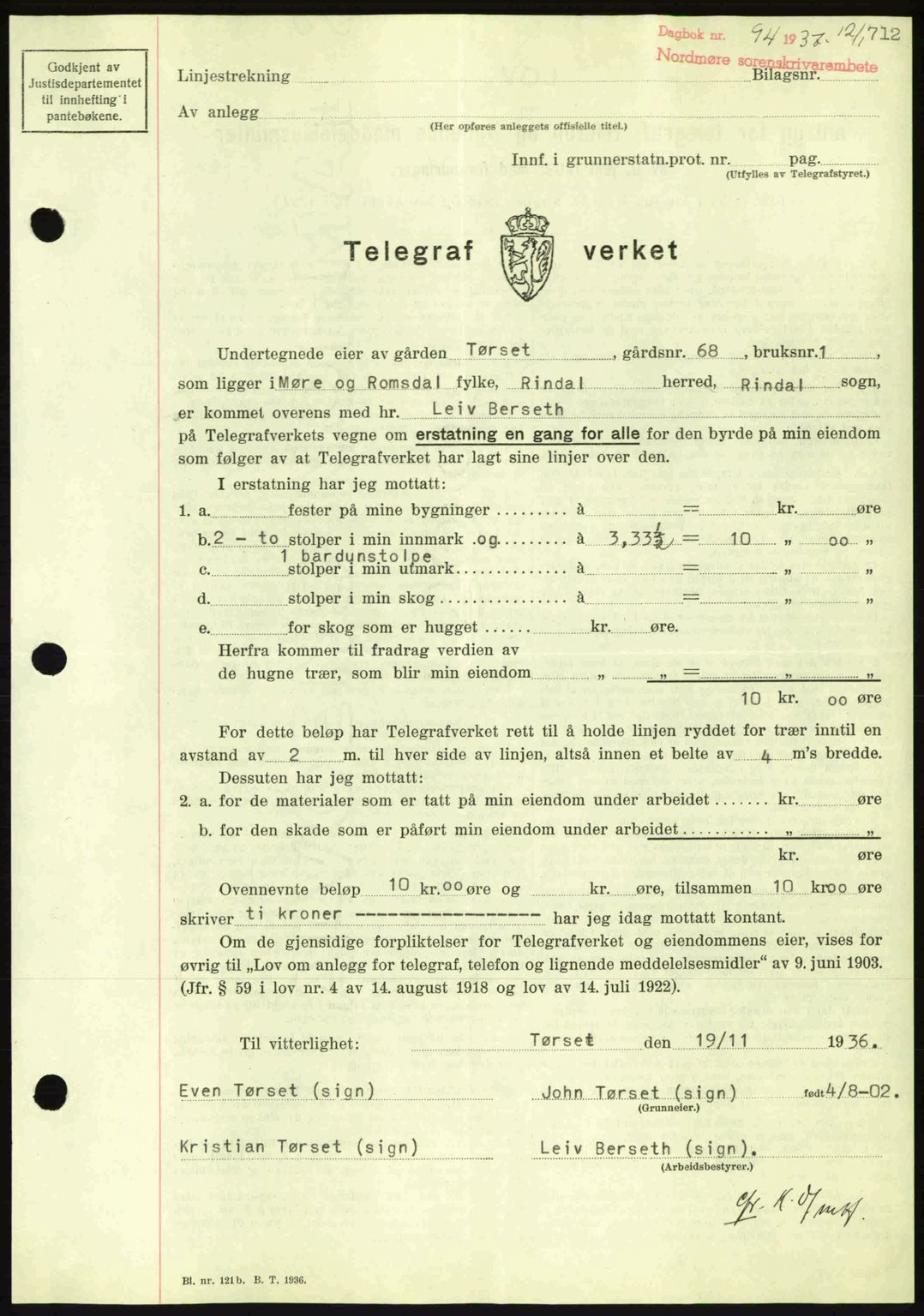 Nordmøre sorenskriveri, SAT/A-4132/1/2/2Ca: Pantebok nr. A80, 1936-1937, Dagboknr: 94/1937