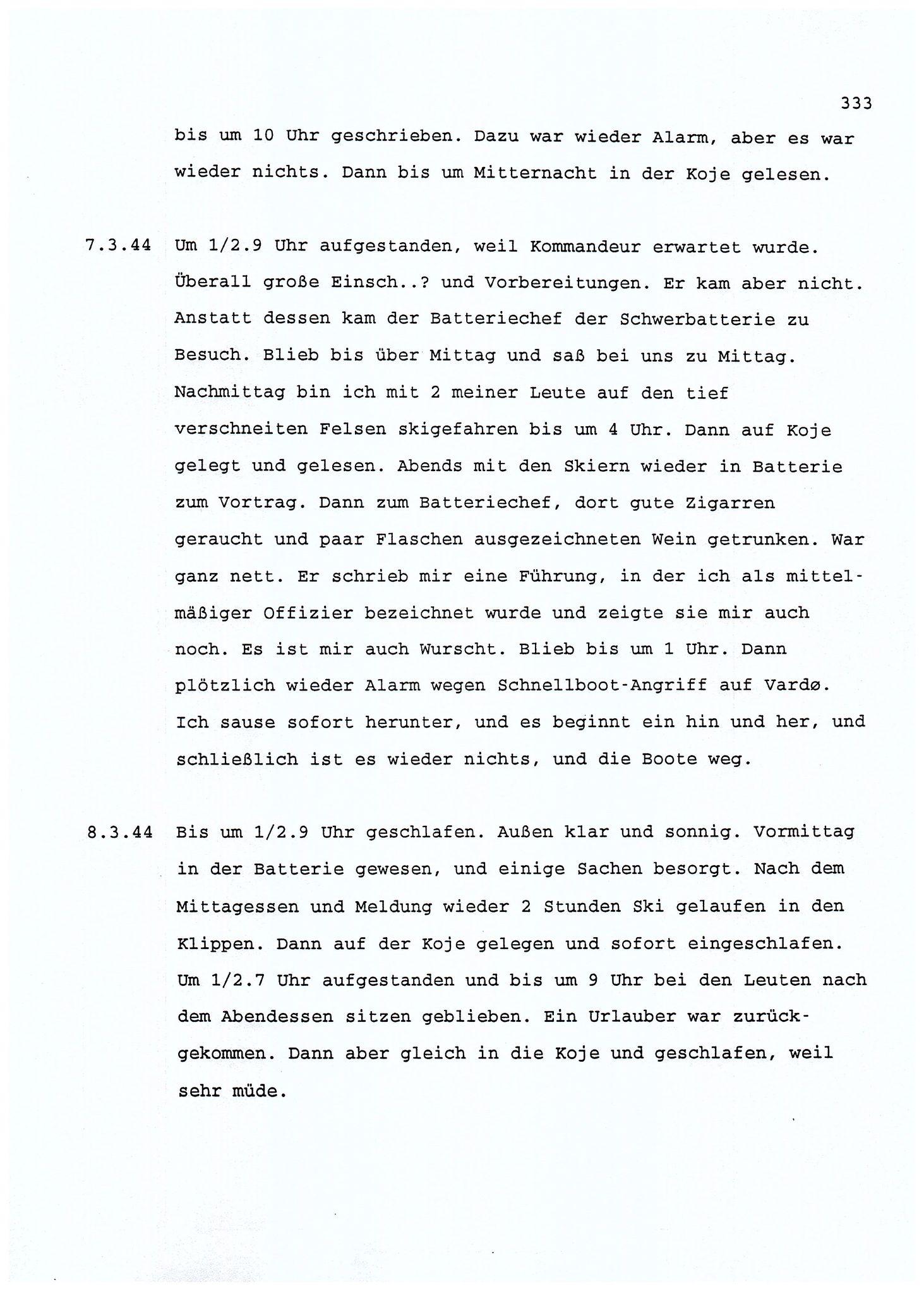 Dagbokopptegnelser av en tysk marineoffiser stasjonert i Norge , FMFB/A-1160/F/L0001: Dagbokopptegnelser av en tysk marineoffiser stasjonert i Norge, 1941-1944, s. 333