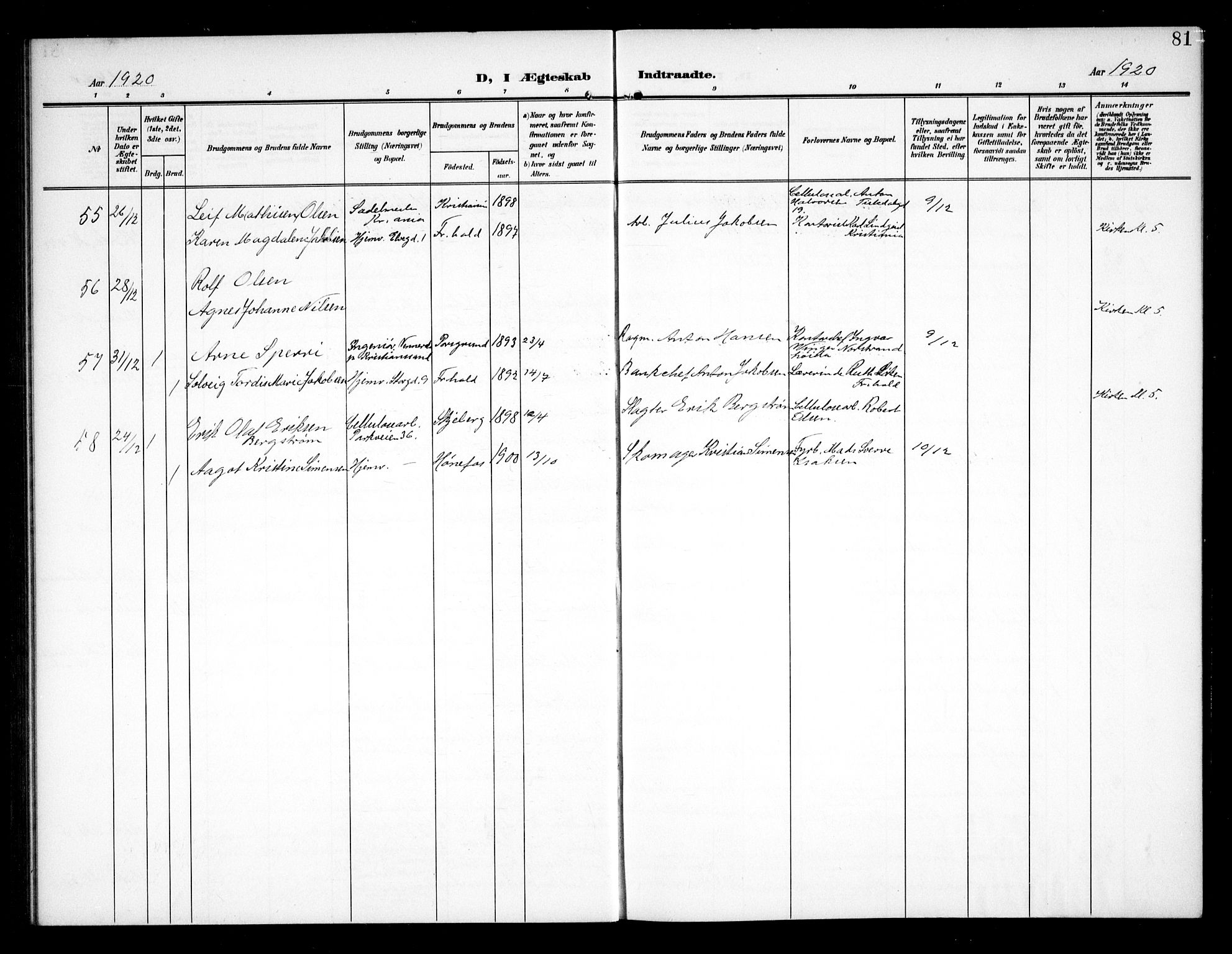 Halden prestekontor Kirkebøker, AV/SAO-A-10909/G/Ga/L0011: Klokkerbok nr. 11, 1906-1934, s. 81