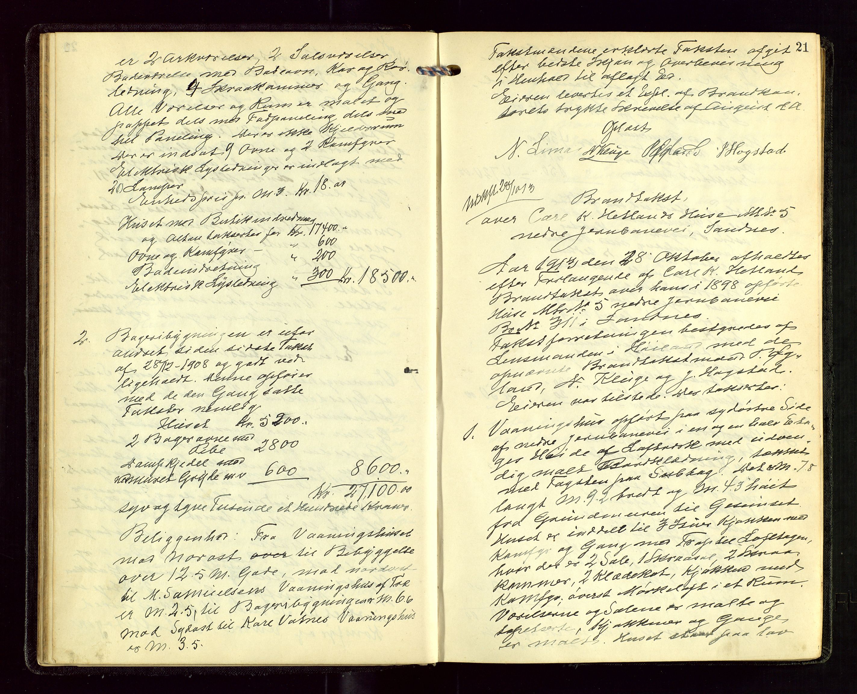 Sandnes lensmannskontor, AV/SAST-A-100167/Goa/L0001: "Brandtakstprotokol", 1913-1919, s. 20b-21a