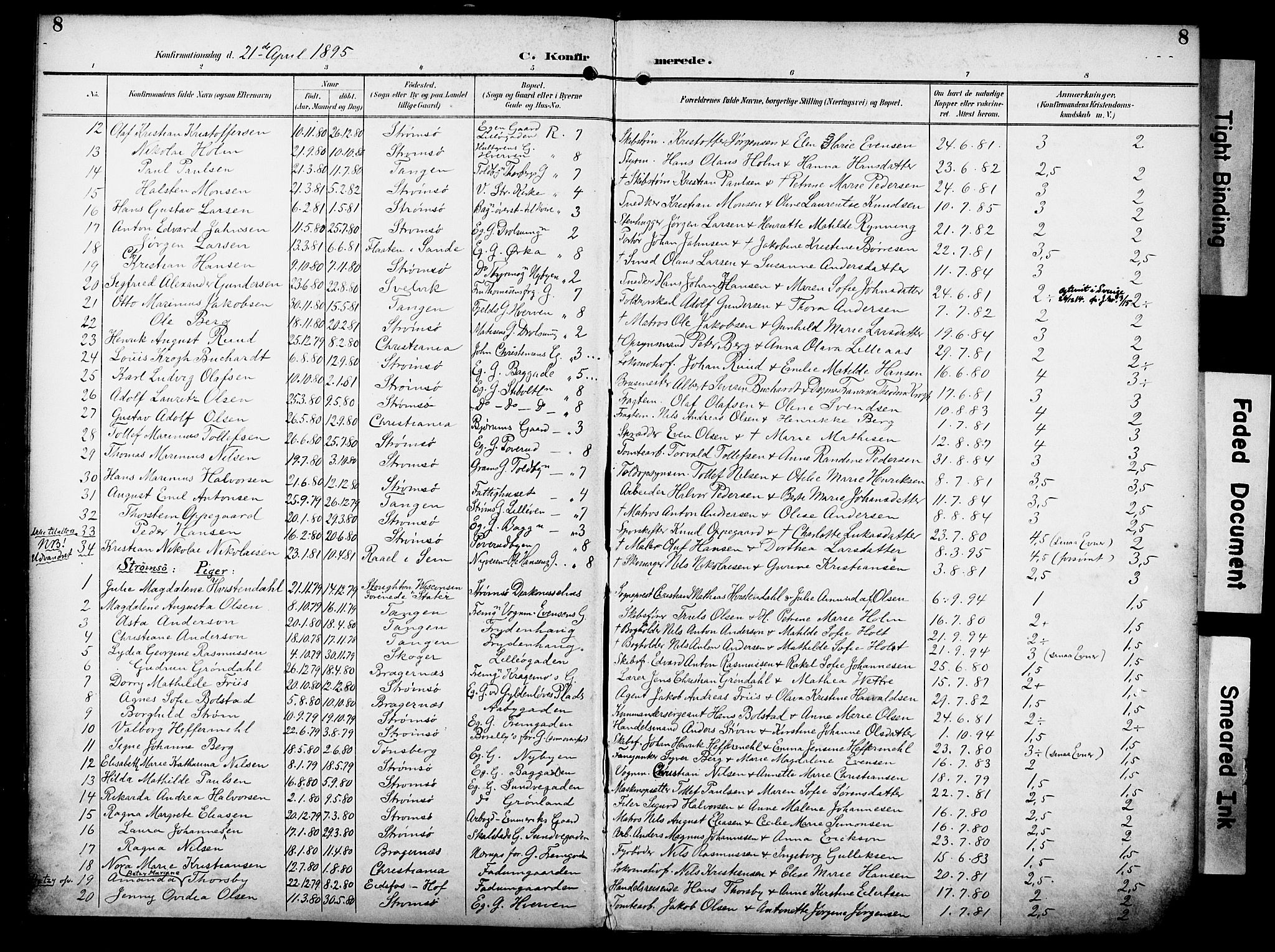 Strømsø kirkebøker, AV/SAKO-A-246/F/Fa/L0025: Ministerialbok nr. I 25, 1893-1922, s. 8