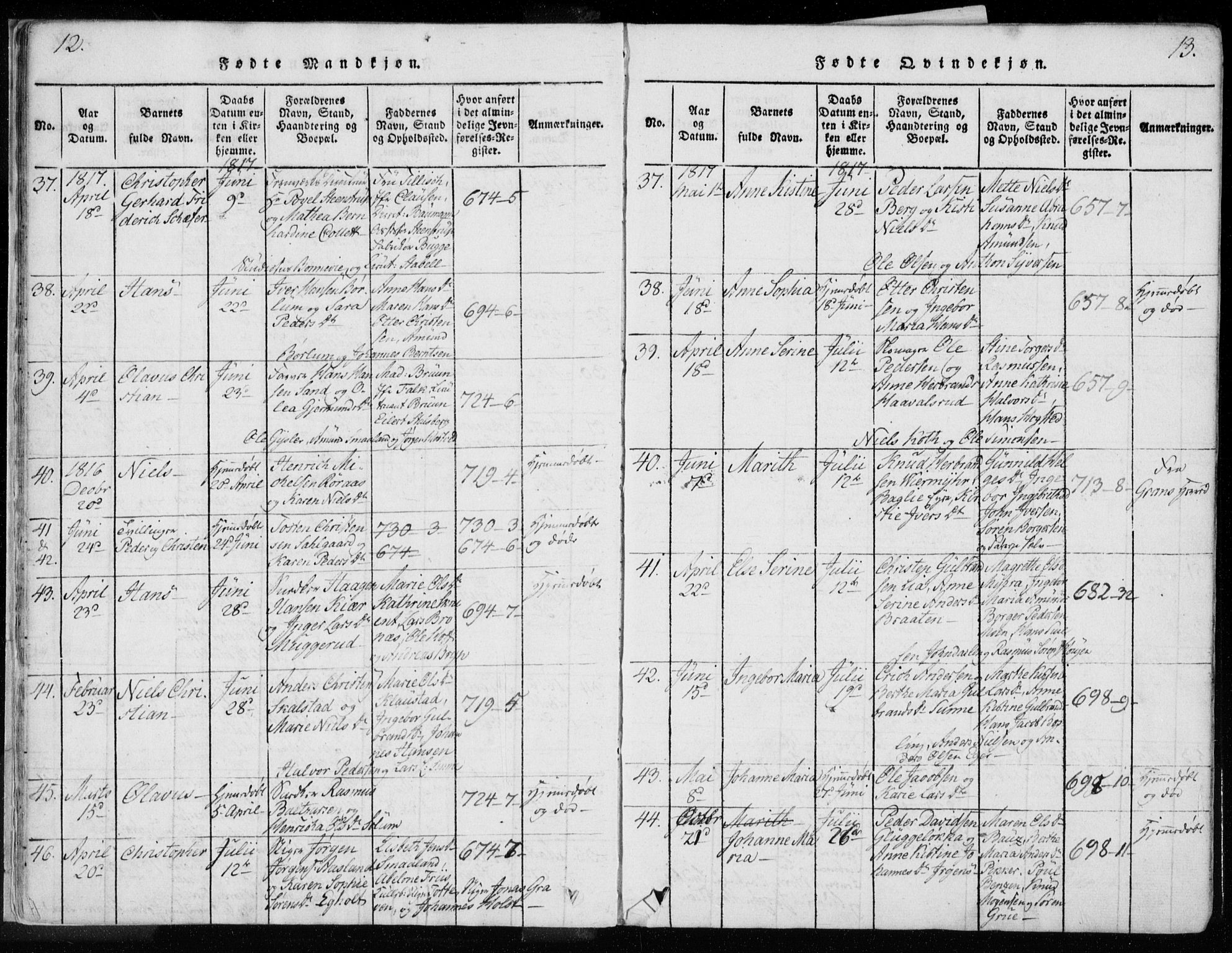 Kongsberg kirkebøker, AV/SAKO-A-22/F/Fa/L0008: Ministerialbok nr. I 8, 1816-1839, s. 12-13