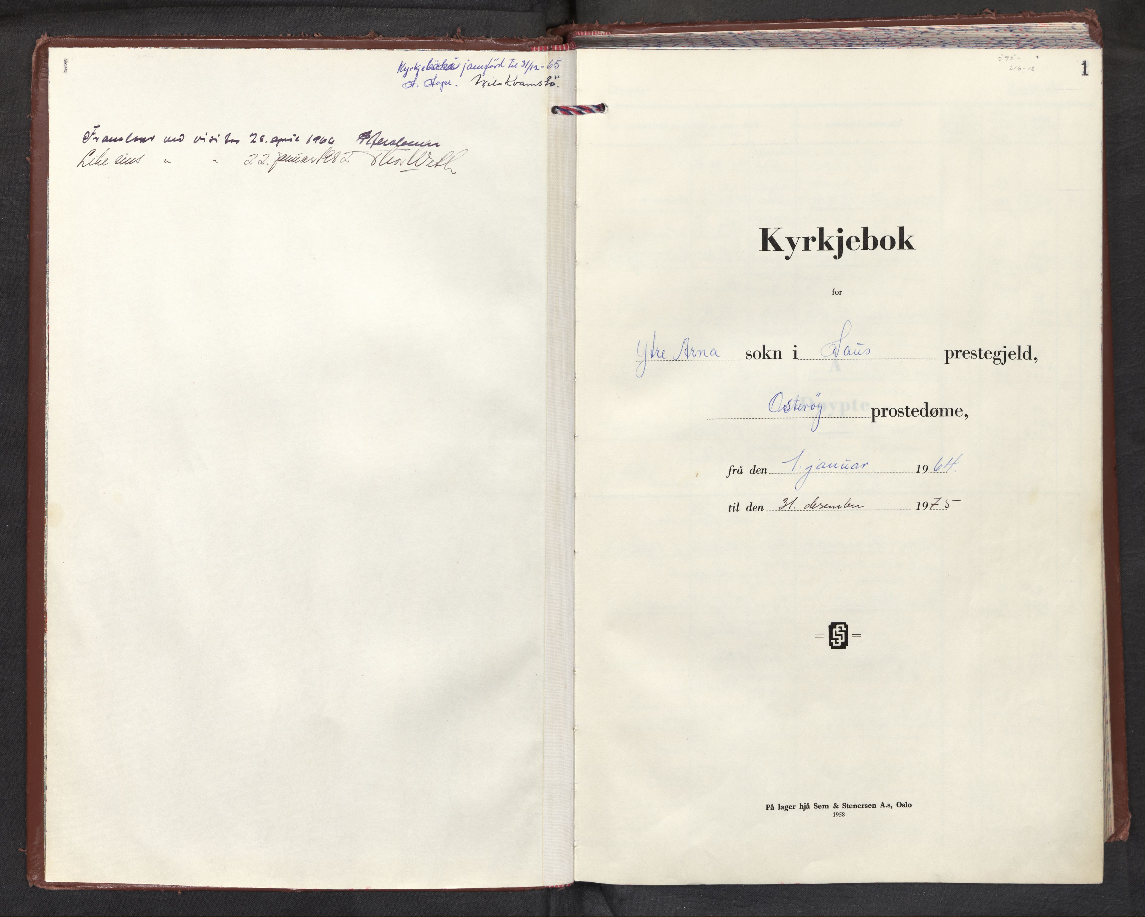 Arna Sokneprestembete, AV/SAB-A-74001/H/Ha/Haa/Haag/L0001: Ministerialbok nr. G 1, 1964-1975, s. 0b-1a