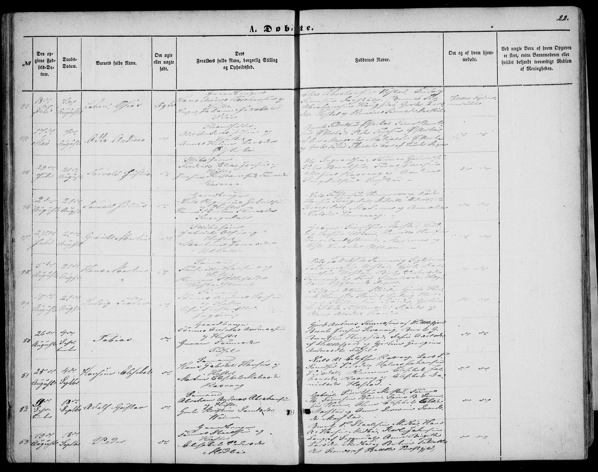 Flekkefjord sokneprestkontor, AV/SAK-1111-0012/F/Fb/Fbb/L0003: Klokkerbok nr. B 3, 1867-1889, s. 22