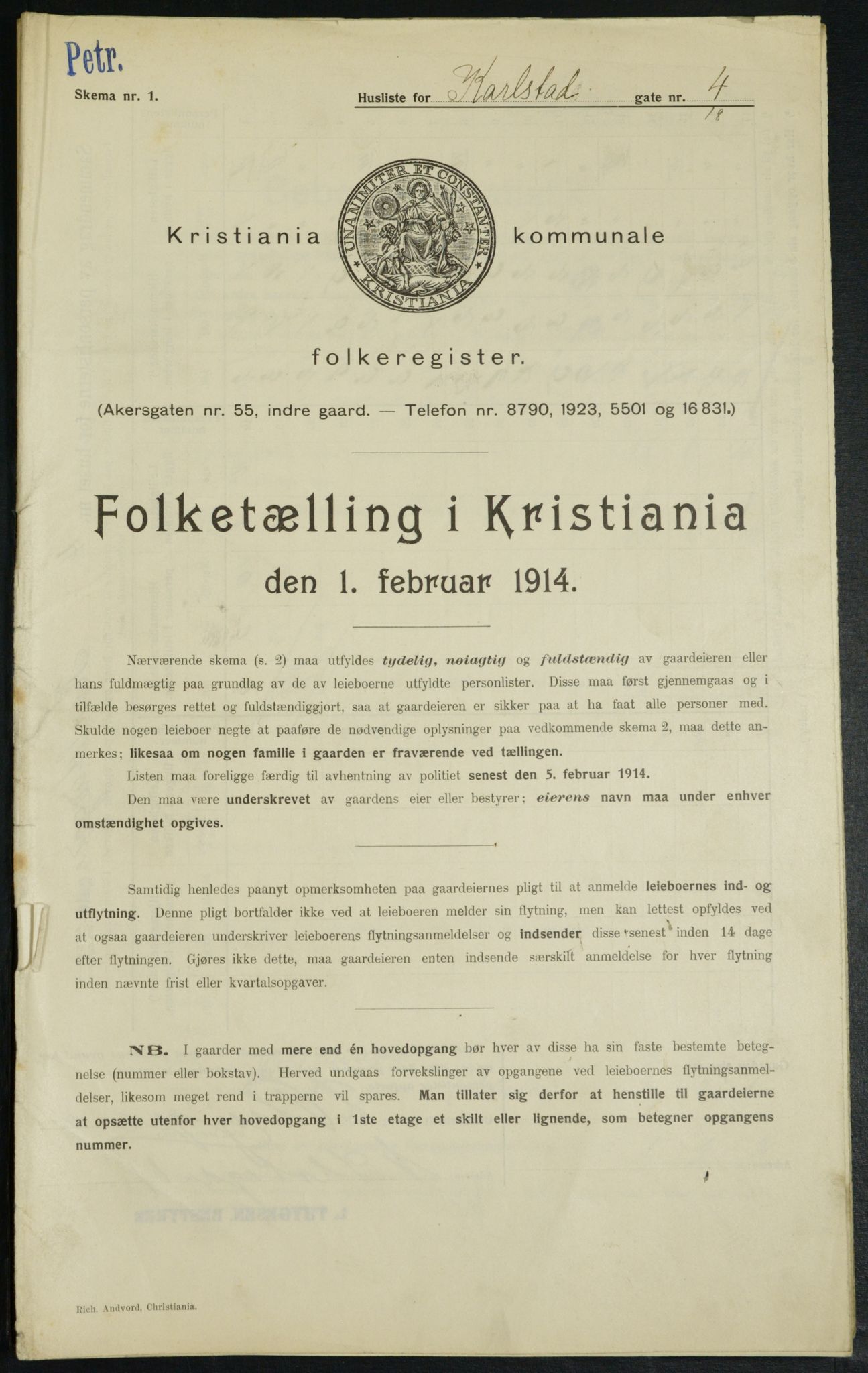 OBA, Kommunal folketelling 1.2.1914 for Kristiania, 1914, s. 48914