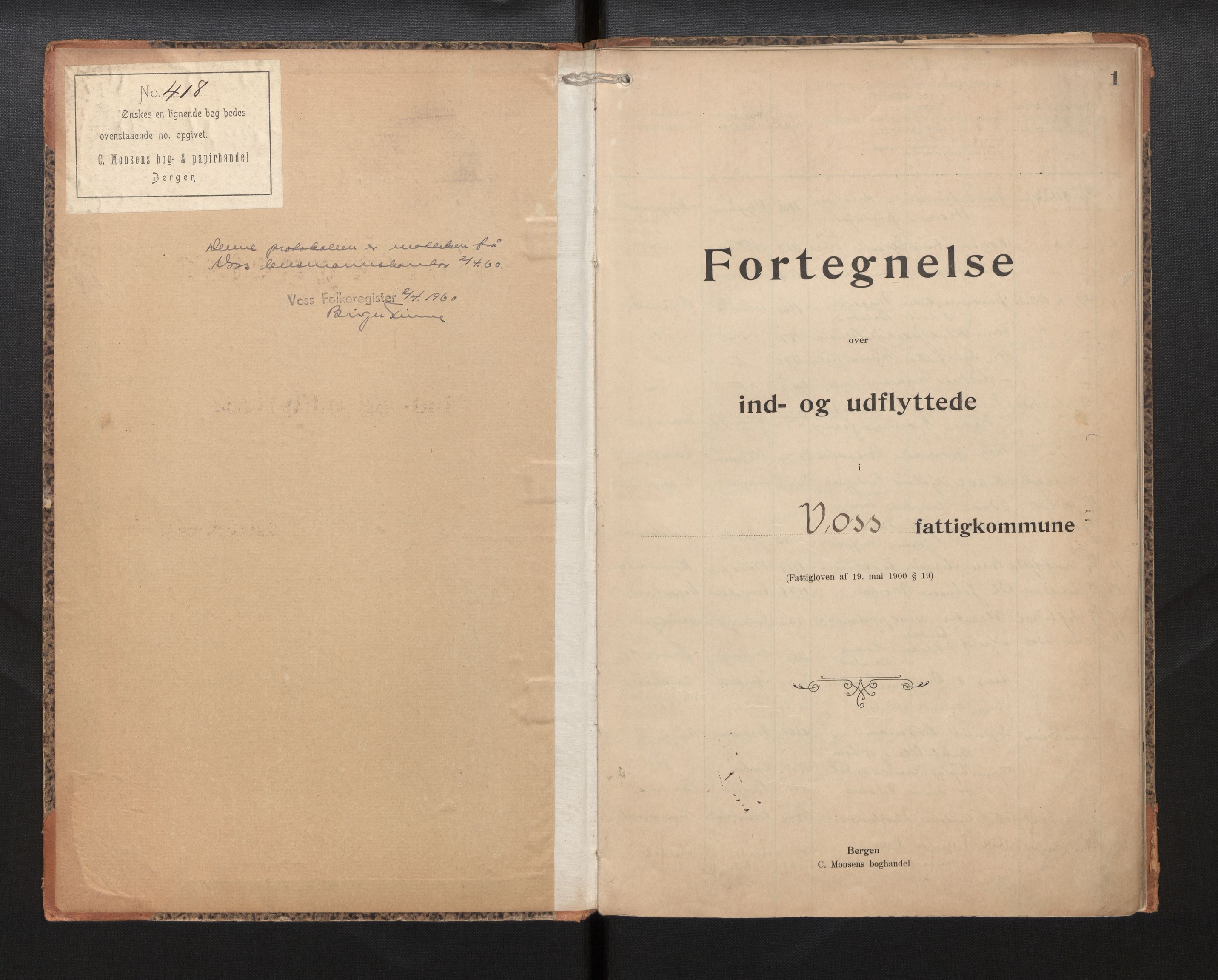 Lensmannen i Voss, AV/SAB-A-35801/0020/L0001: Protokoll over inn- og utflytte, 1900-1907