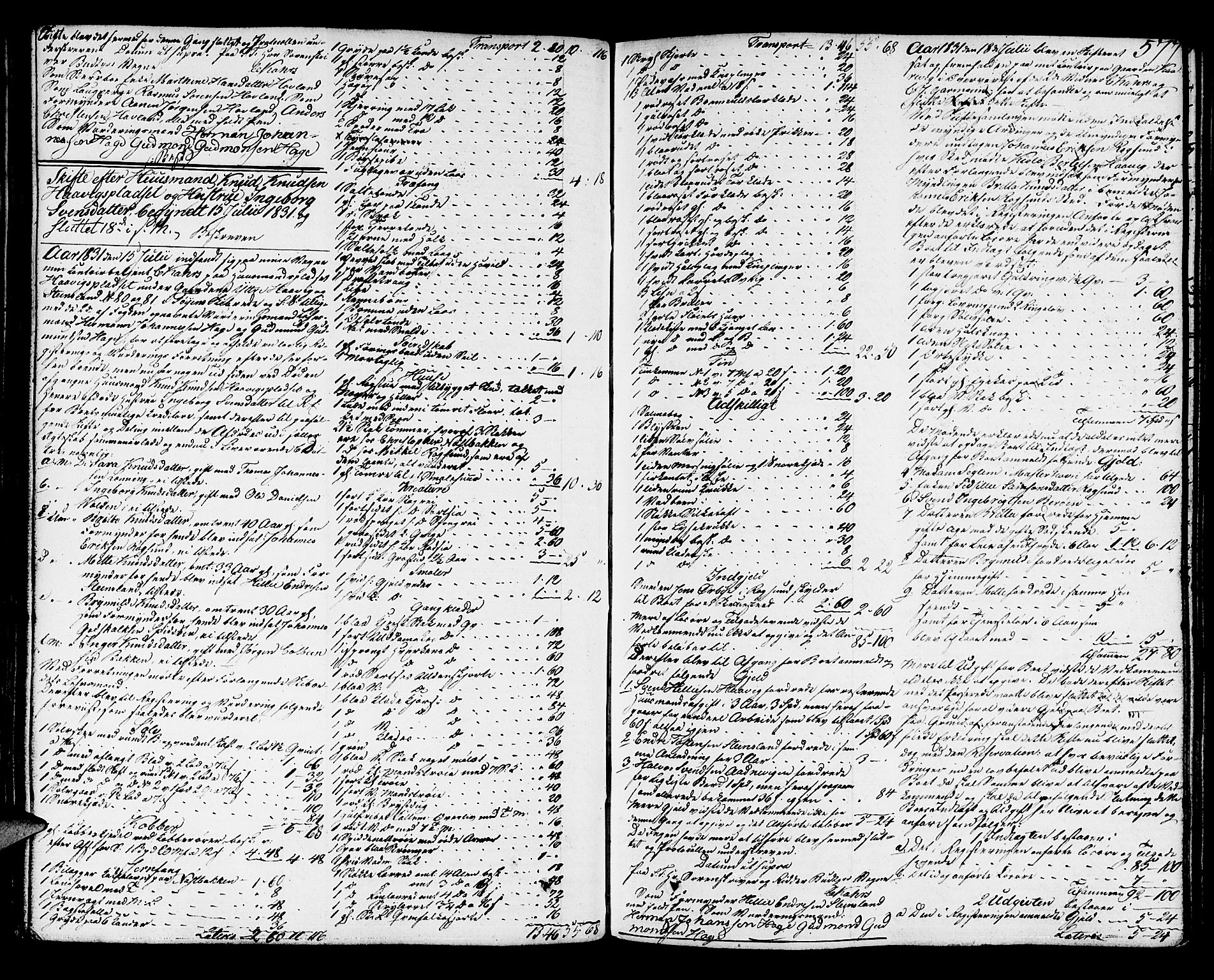 Sunnhordland sorenskrivar, SAB/A-2401/1/H/Ha/Had/L0003: Skifteprotokollar. Føyen, Fjære og Våg. Fol. 365- ut. Register i protokoll., 1828-1834, s. 576b-577a
