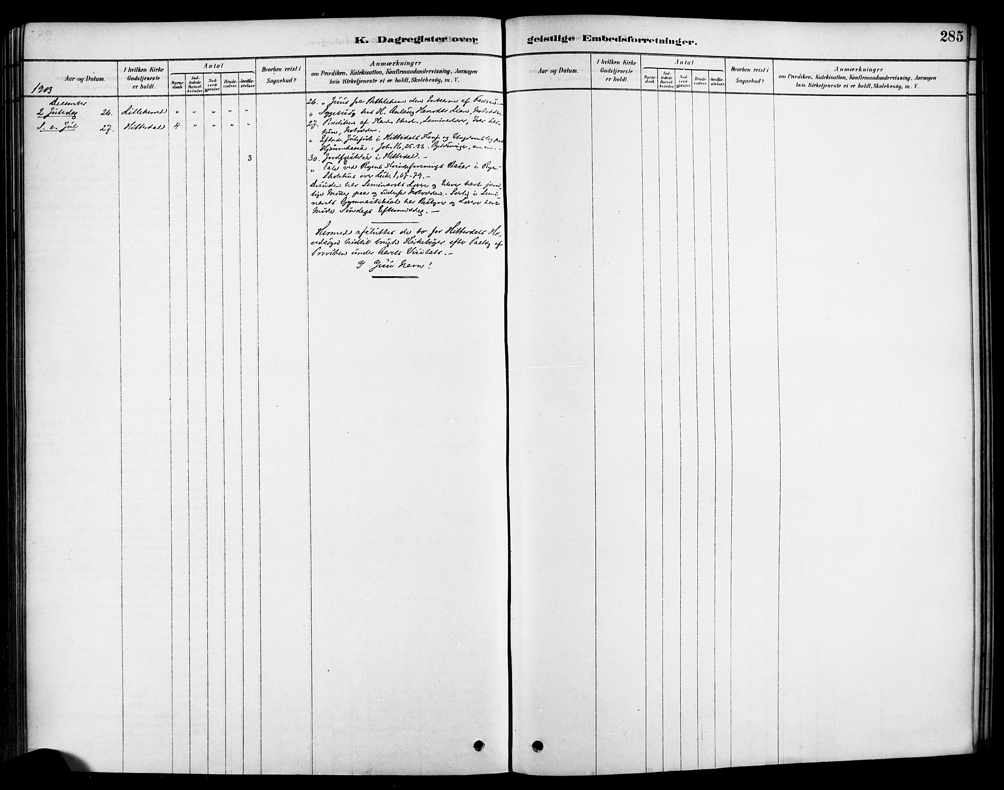 Heddal kirkebøker, SAKO/A-268/F/Fa/L0009: Ministerialbok nr. I 9, 1878-1903, s. 285
