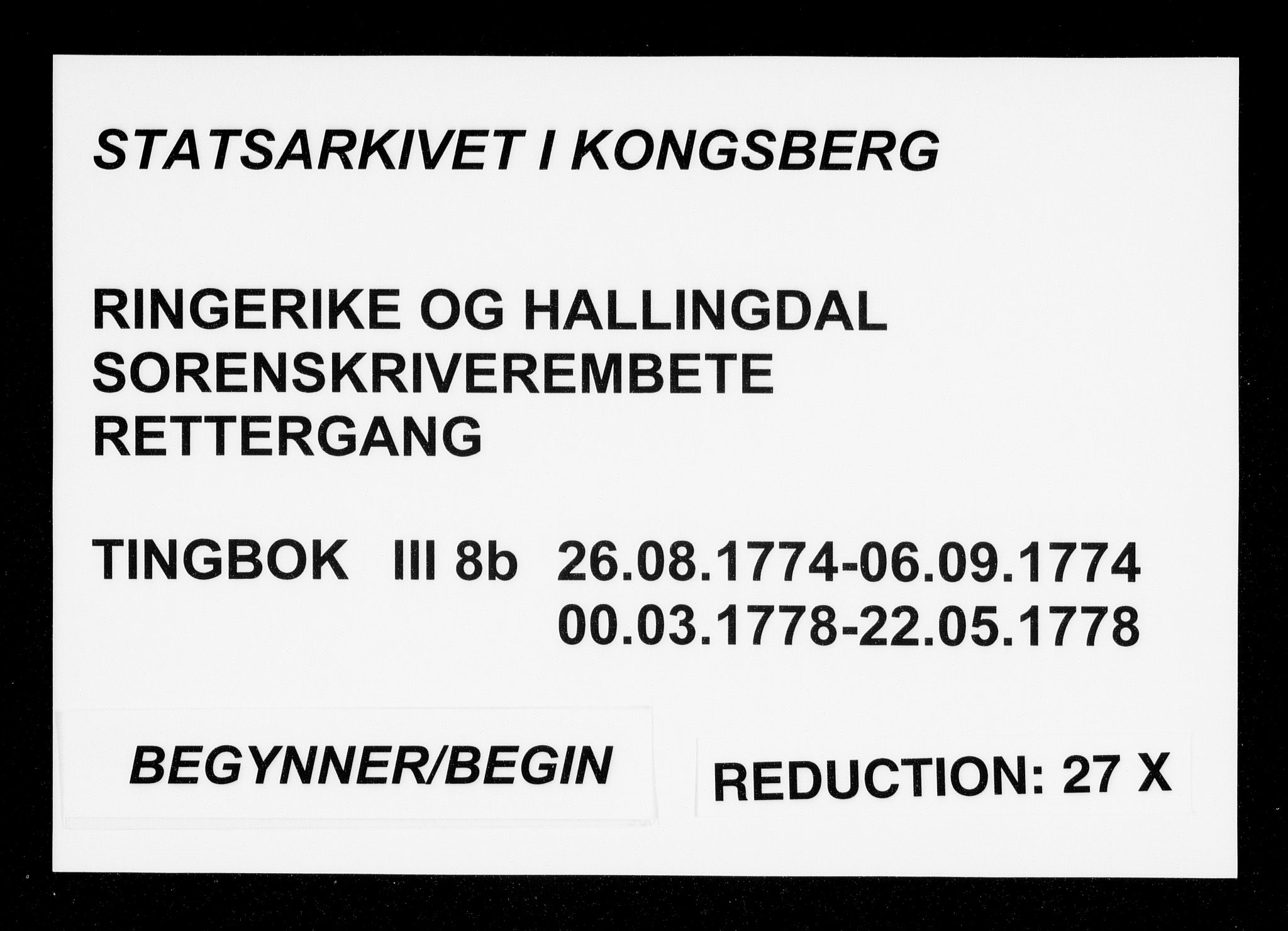 Ringerike og Hallingdal sorenskriveri, AV/SAKO-A-81/F/Fa/Fac/L0008: Tingbok - Ringerike, 1774-1778