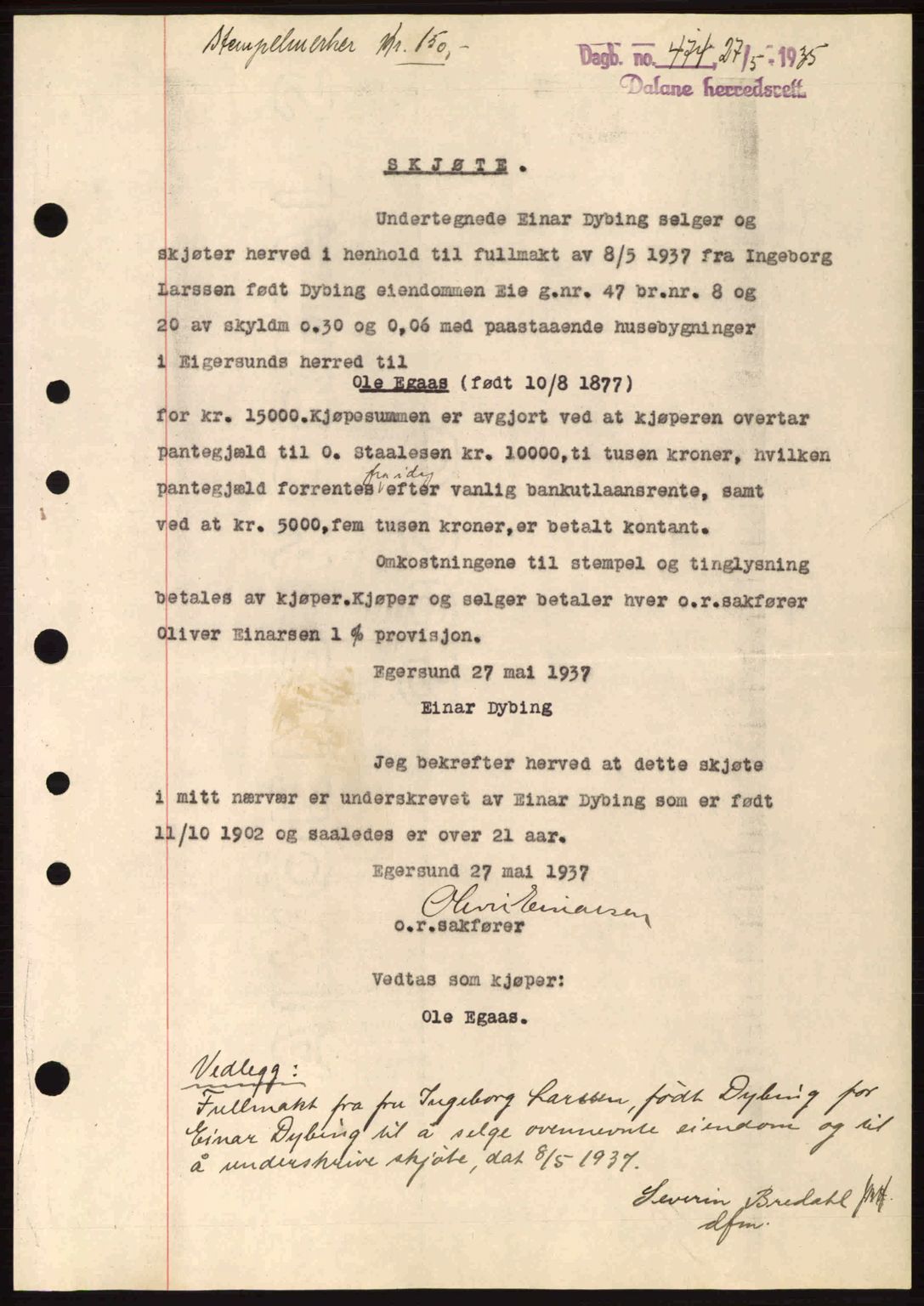 Dalane sorenskriveri, SAST/A-100309/02/G/Gb/L0041: Pantebok nr. A2, 1936-1937, Dagboknr: 474/1937