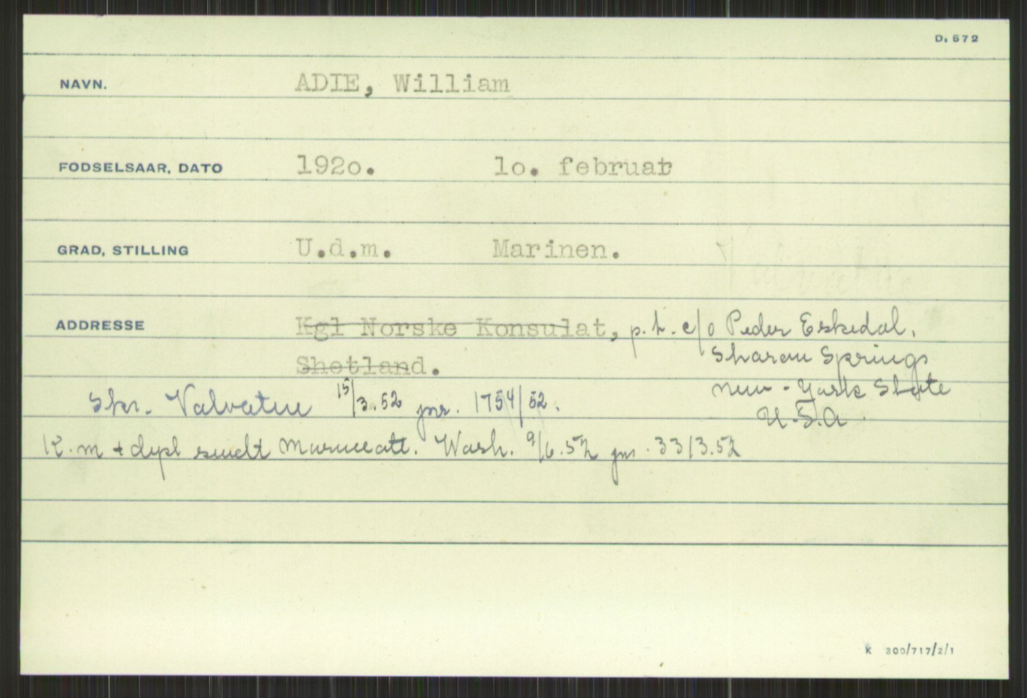 Forsvaret, Krigsdekorasjonskanselliet, AV/RA-RAFA-5156/G/Gc/L0001: Tildeling av dekorasjoner til utlendinger, 1944-1956, s. 1521