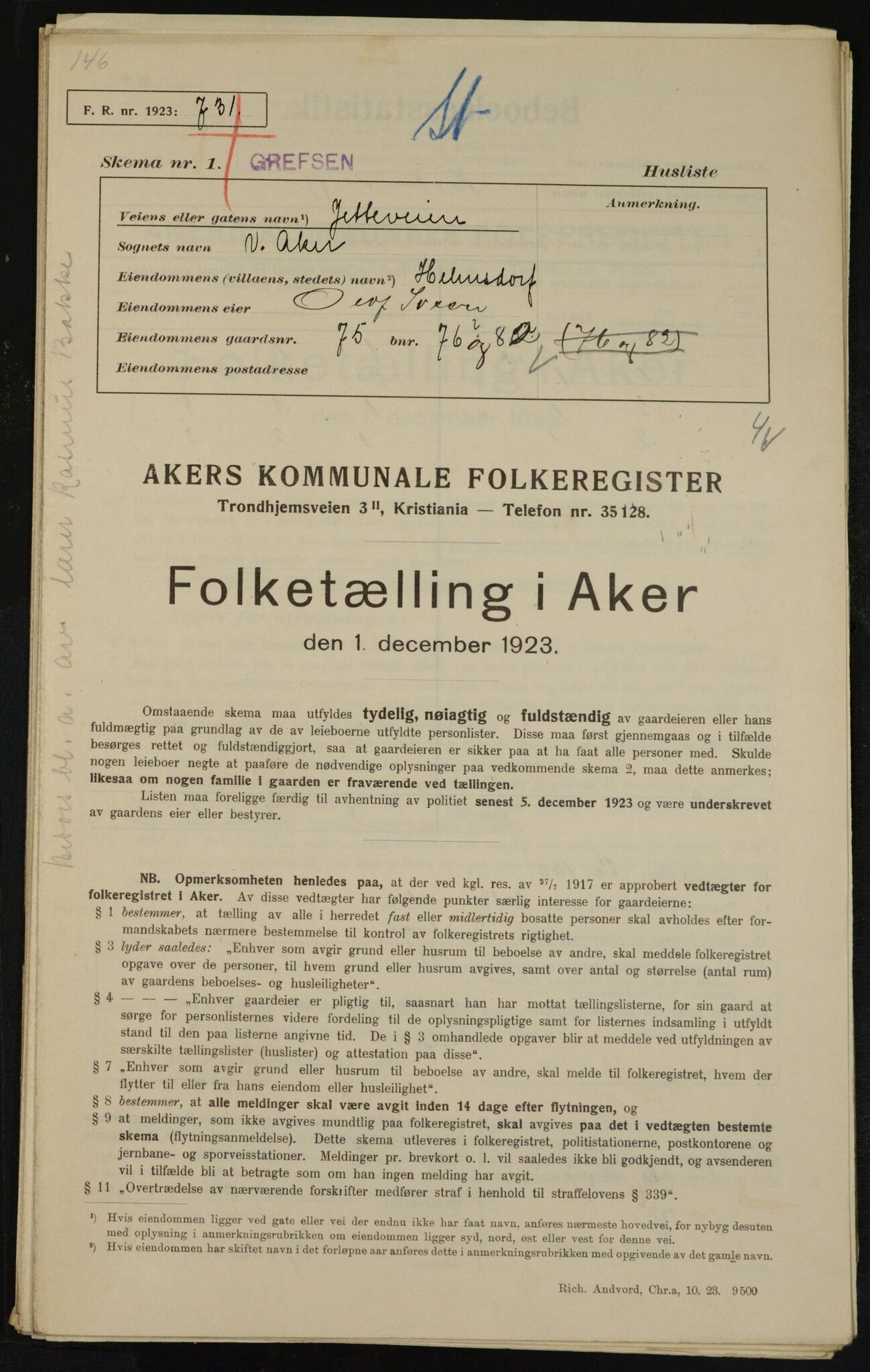 , Kommunal folketelling 1.12.1923 for Aker, 1923, s. 11870