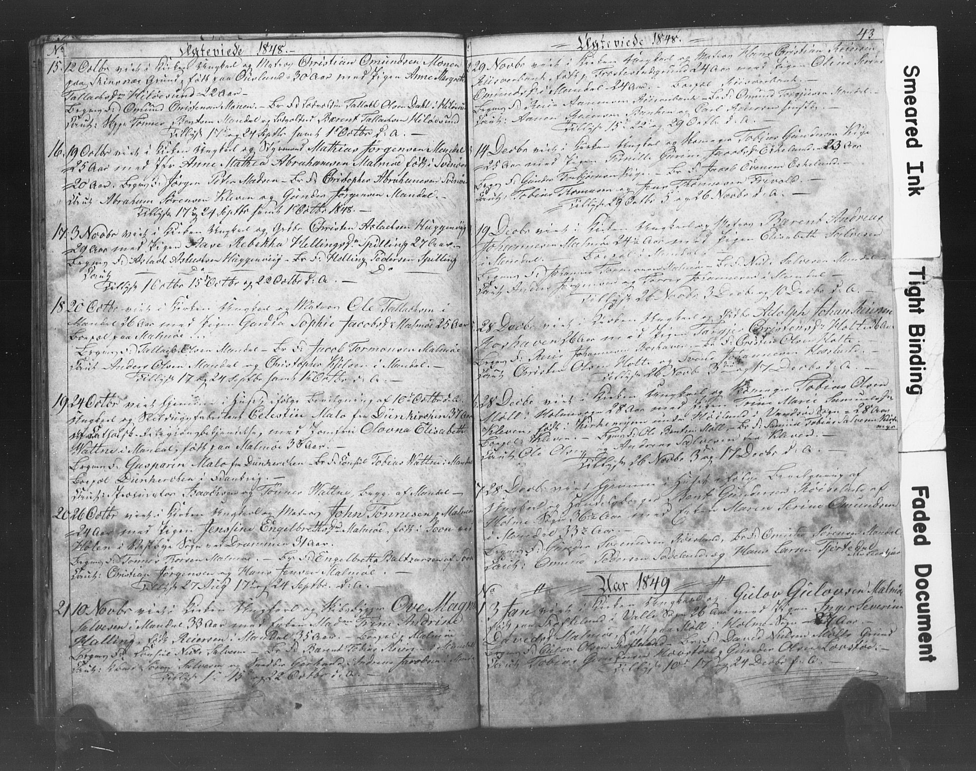 Mandal sokneprestkontor, AV/SAK-1111-0030/F/Fb/Fba/L0006: Klokkerbok nr. B 1F, 1846-1849, s. 43