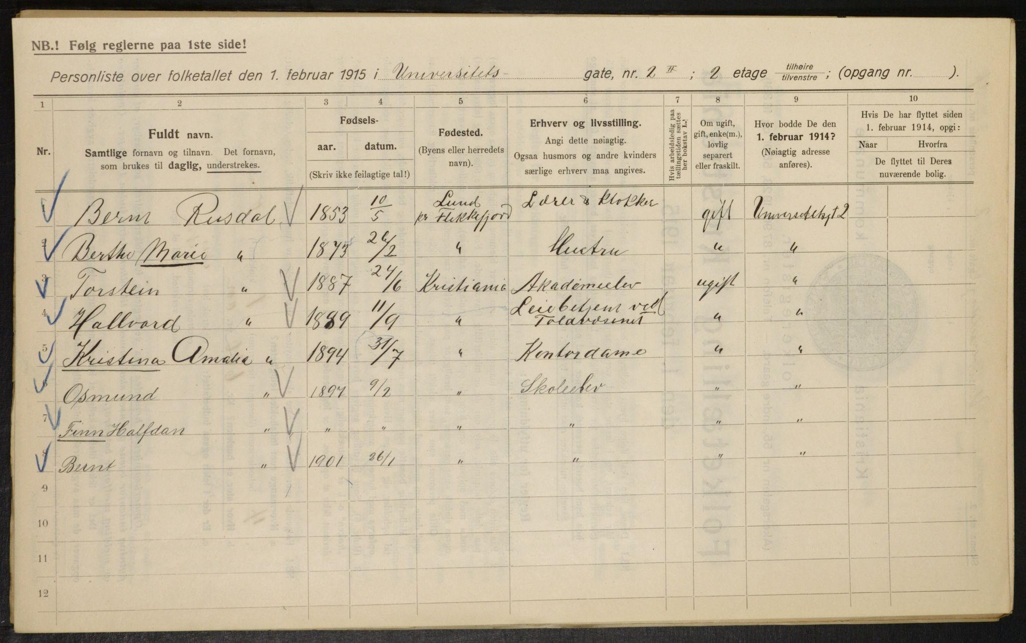 OBA, Kommunal folketelling 1.2.1915 for Kristiania, 1915, s. 120609