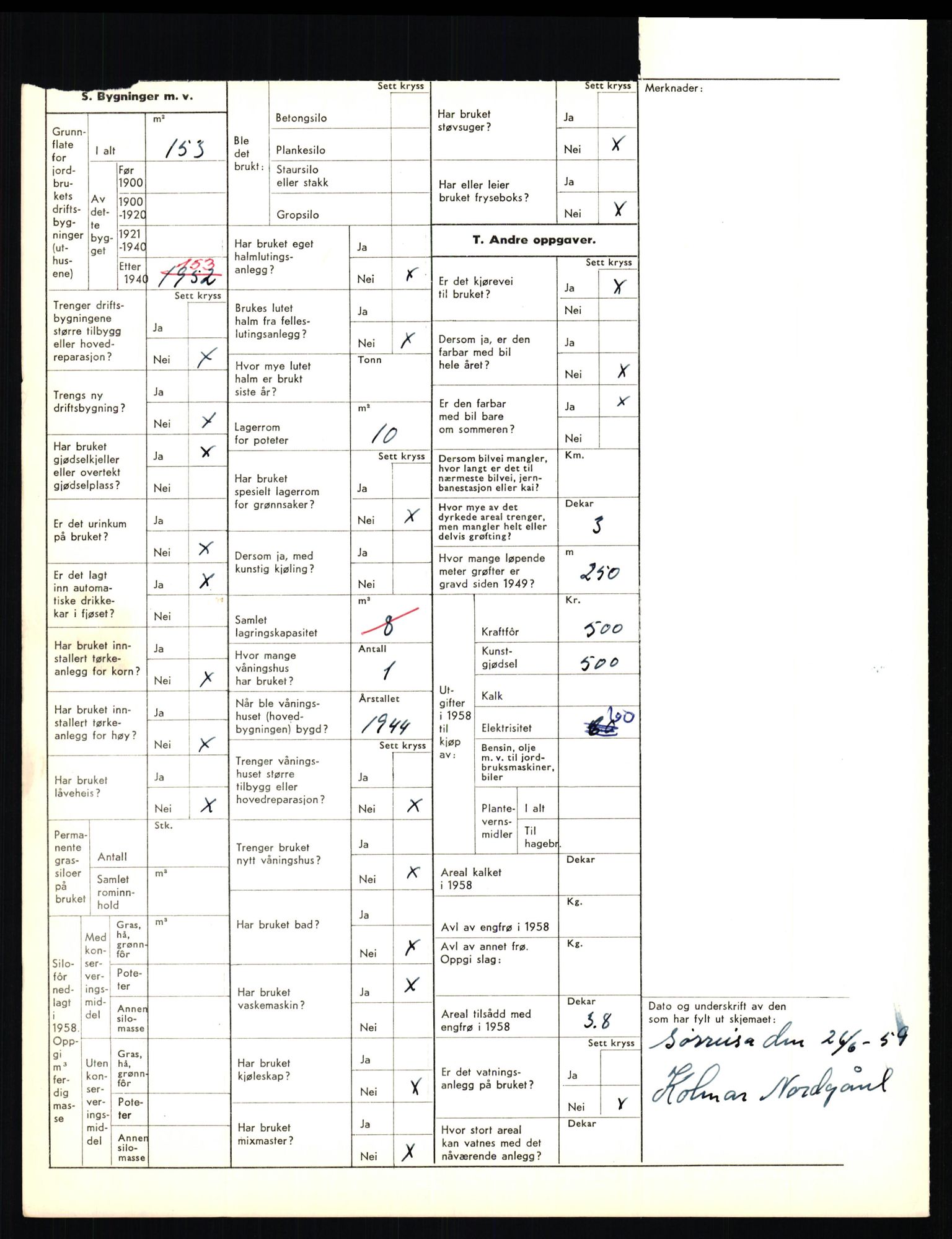 Statistisk sentralbyrå, Næringsøkonomiske emner, Jordbruk, skogbruk, jakt, fiske og fangst, AV/RA-S-2234/G/Gd/L0656: Troms: 1924 Målselv (kl. 0-3) og 1925 Sørreisa, 1959, s. 1982