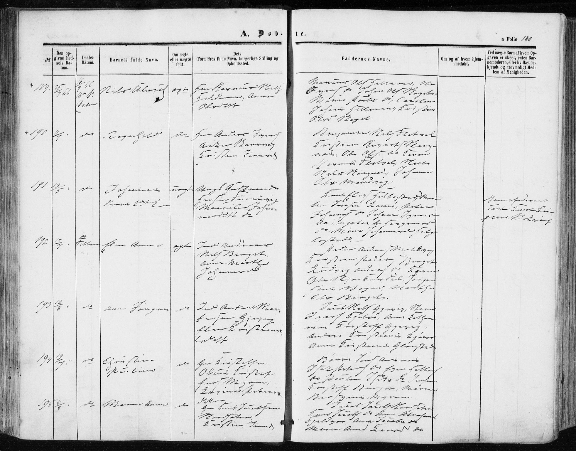 Ministerialprotokoller, klokkerbøker og fødselsregistre - Sør-Trøndelag, SAT/A-1456/634/L0531: Ministerialbok nr. 634A07, 1861-1870, s. 140