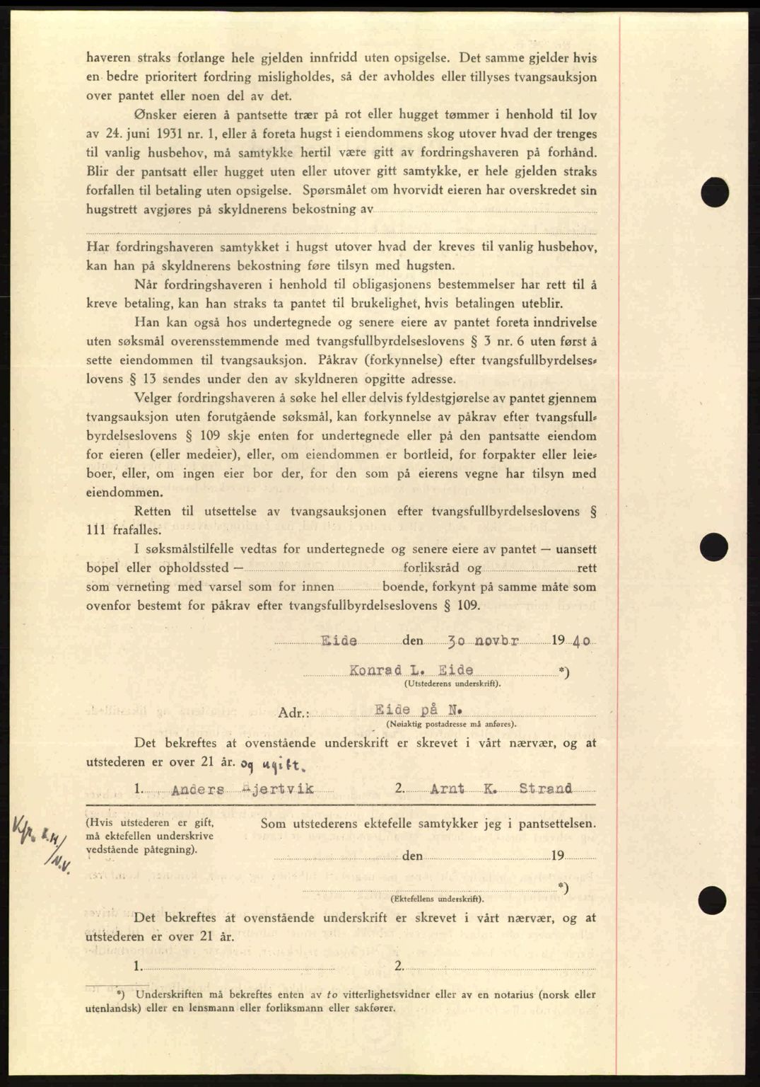 Nordmøre sorenskriveri, AV/SAT-A-4132/1/2/2Ca: Pantebok nr. B87, 1940-1941, Dagboknr: 2094/1940