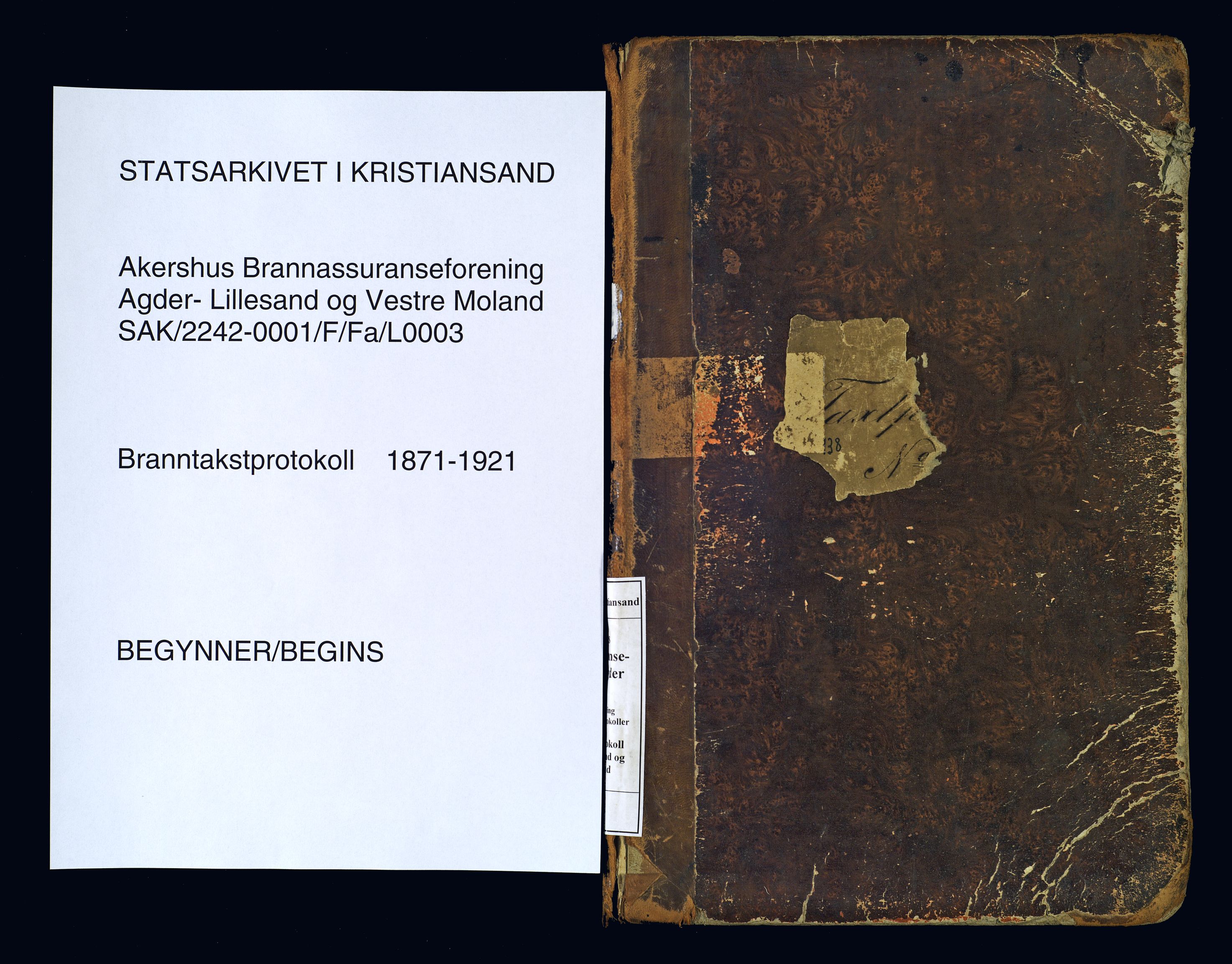 Akershus Brannassuranseforening Agder, SAK/2242-0001/F/Fa/L0003: Branntakstprotokoll nr. 3 for Lillesand og Vestre Moland, 1871-1921