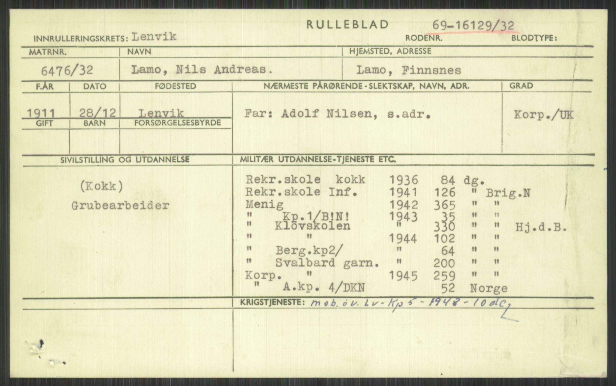 Forsvaret, Troms infanteriregiment nr. 16, AV/RA-RAFA-3146/P/Pa/L0016: Rulleblad for regimentets menige mannskaper, årsklasse 1932, 1932, s. 915