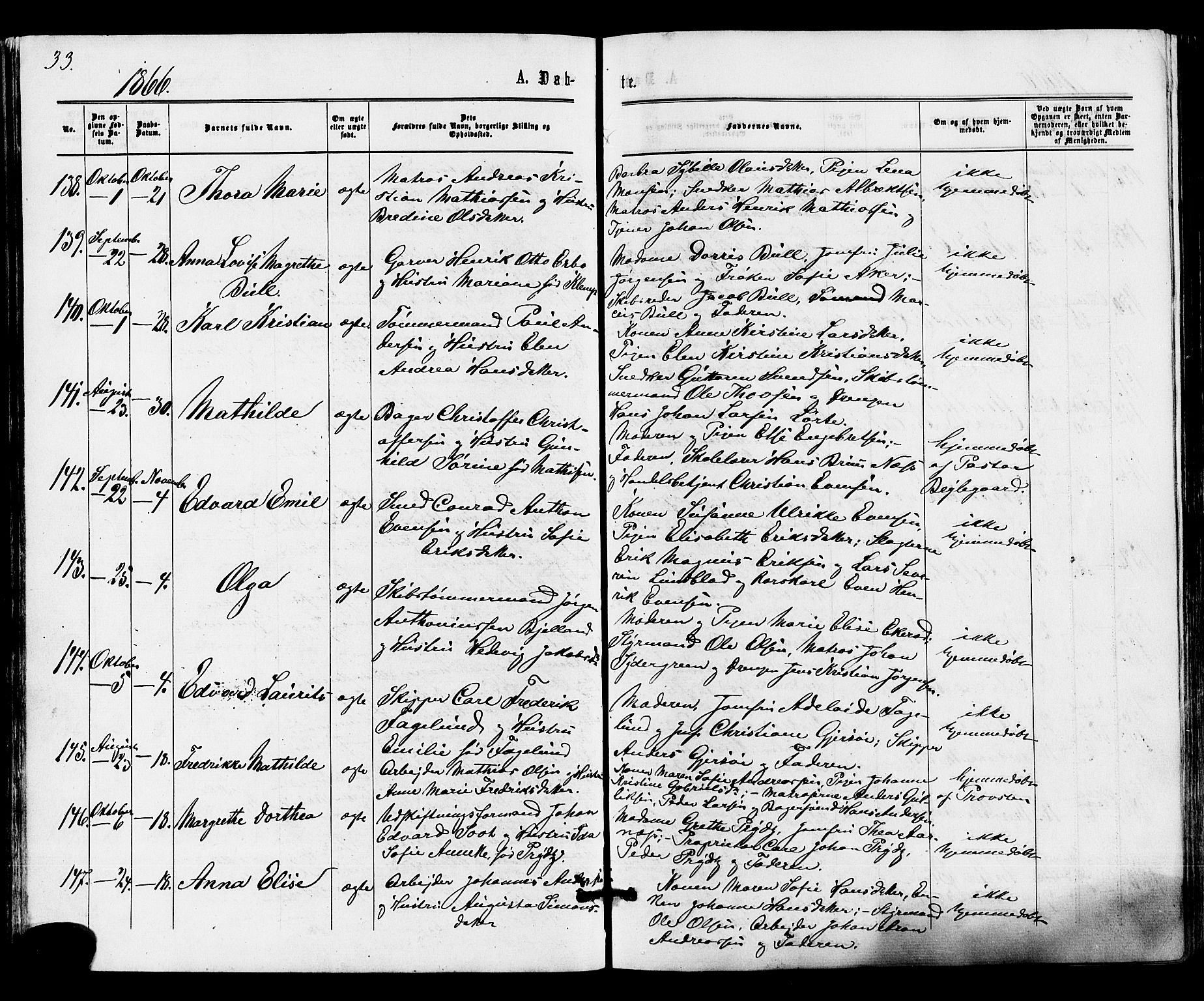 Tønsberg kirkebøker, AV/SAKO-A-330/F/Fa/L0009: Ministerialbok nr. I 9, 1865-1873, s. 33